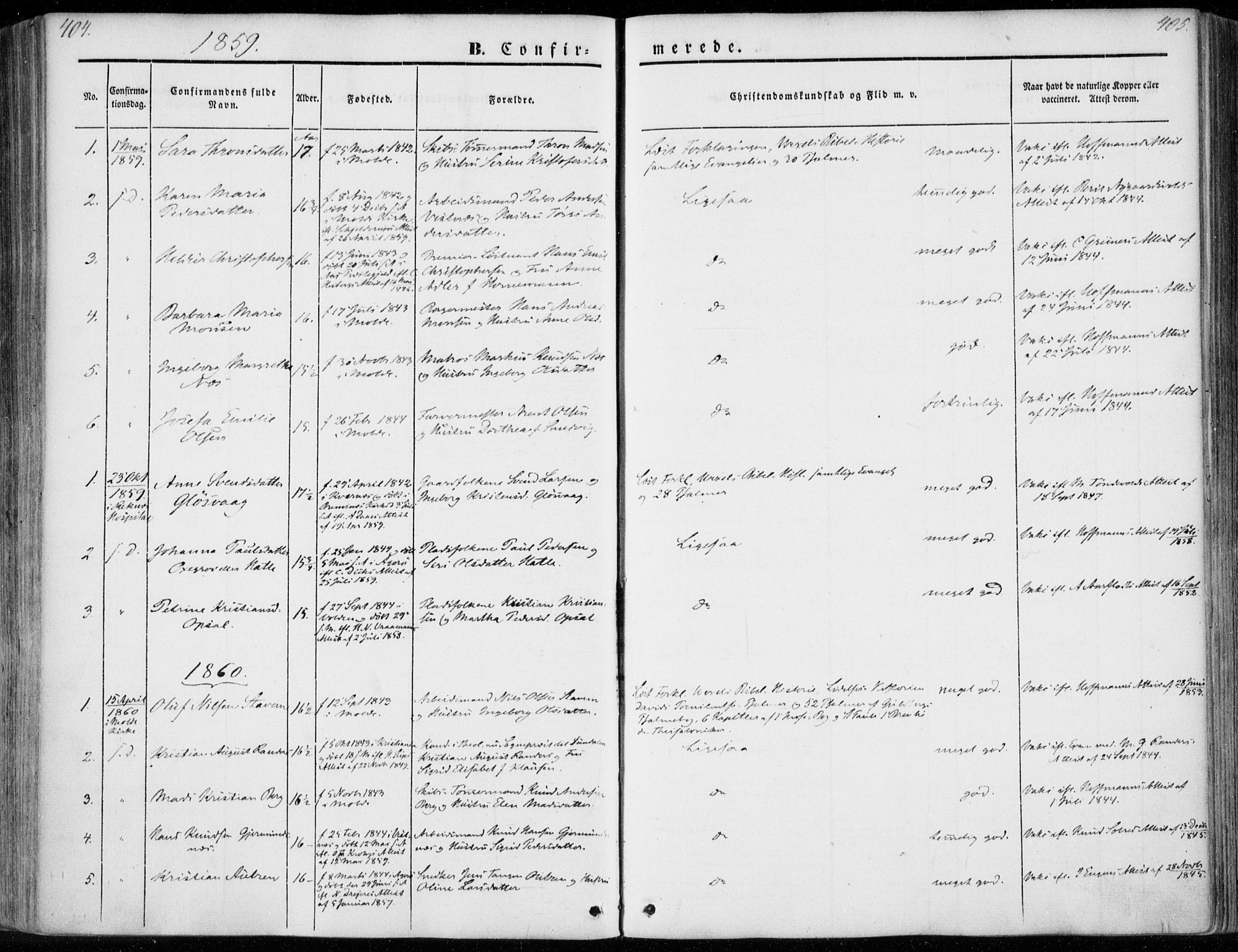 Ministerialprotokoller, klokkerbøker og fødselsregistre - Møre og Romsdal, AV/SAT-A-1454/558/L0689: Parish register (official) no. 558A03, 1843-1872, p. 404-405