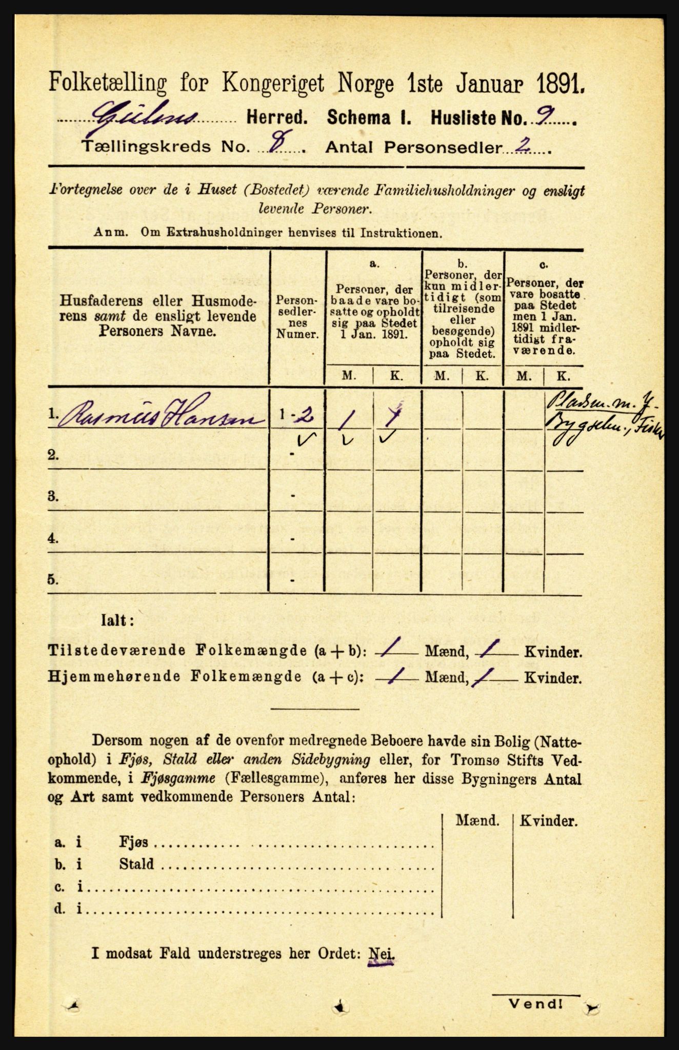 RA, 1891 census for 1411 Gulen, 1891, p. 2415