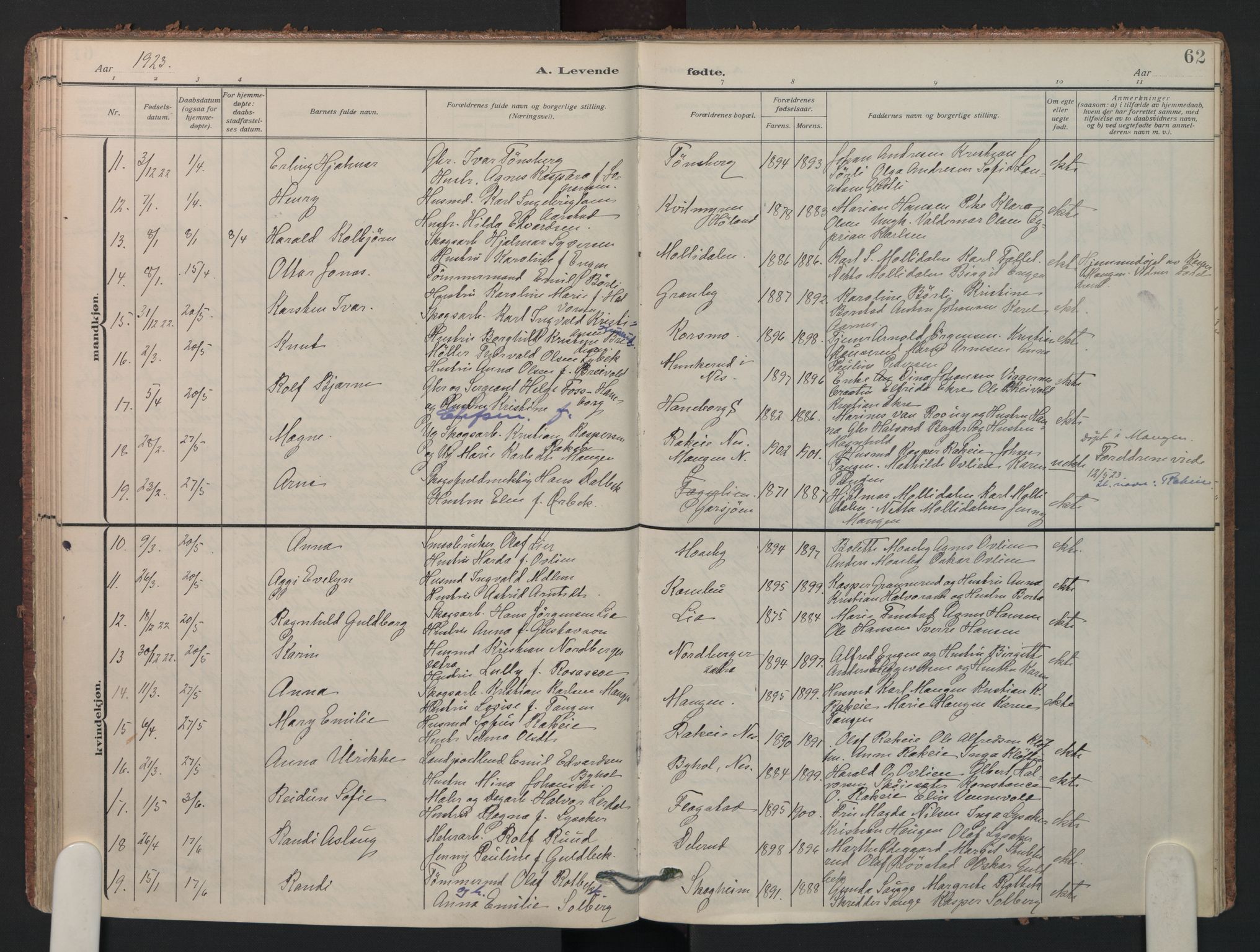 Aurskog prestekontor Kirkebøker, AV/SAO-A-10304a/F/Fa/L0014: Parish register (official) no. I 14, 1911-1926, p. 62