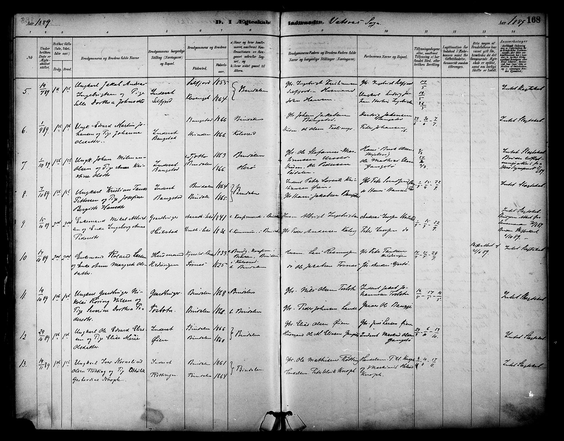 Ministerialprotokoller, klokkerbøker og fødselsregistre - Nordland, AV/SAT-A-1459/810/L0150: Parish register (official) no. 810A10 /1, 1884-1895, p. 168