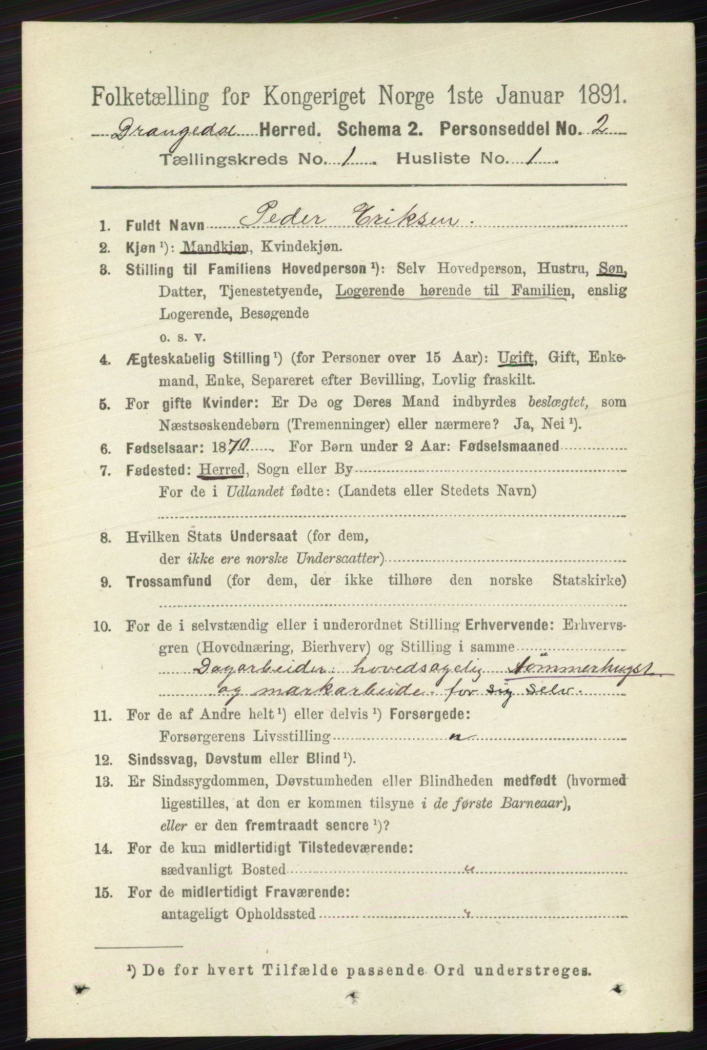 RA, 1891 census for 0817 Drangedal, 1891, p. 91