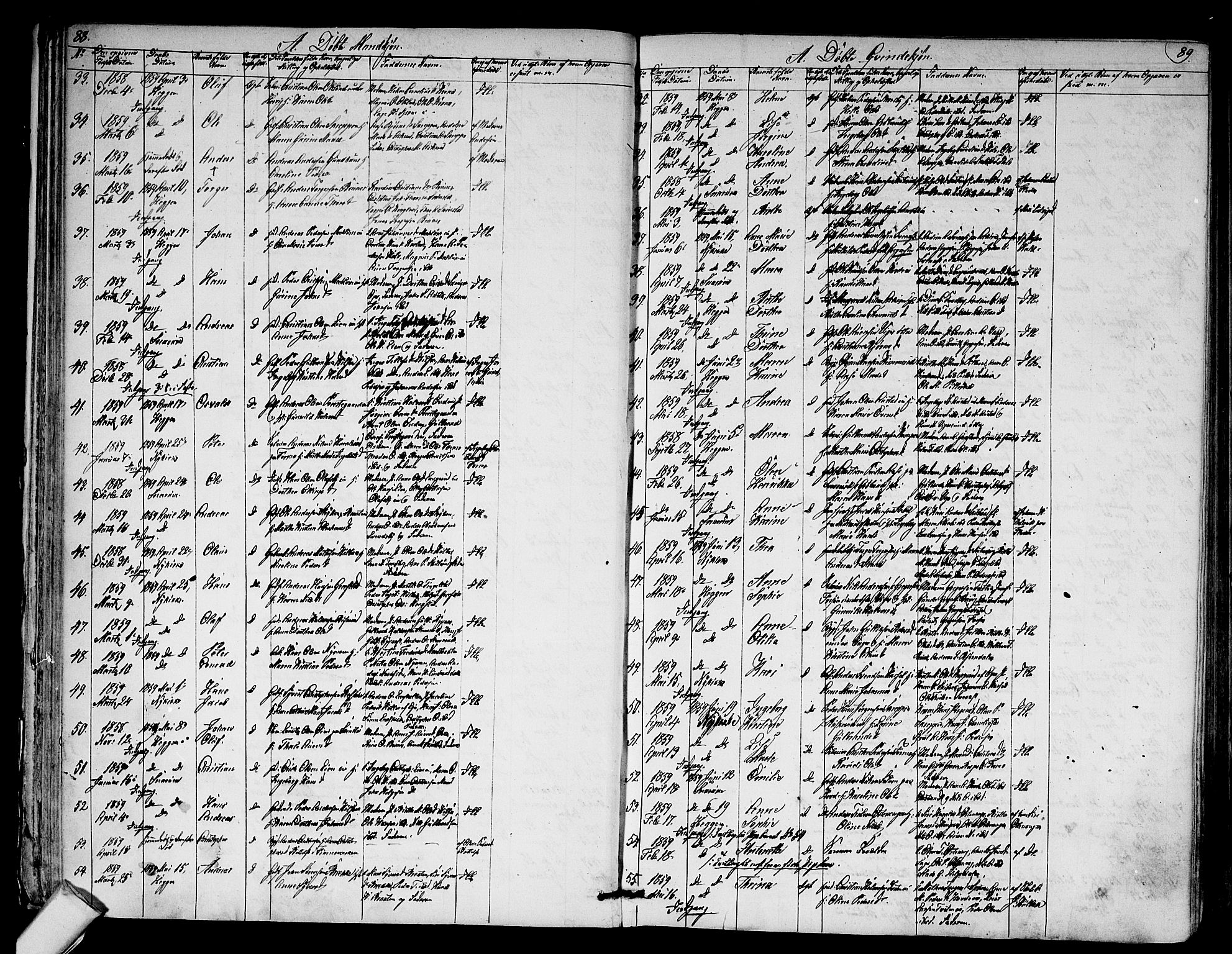 Modum kirkebøker, AV/SAKO-A-234/G/Ga/L0006: Parish register (copy) no. I 6, 1854-1868, p. 88-89