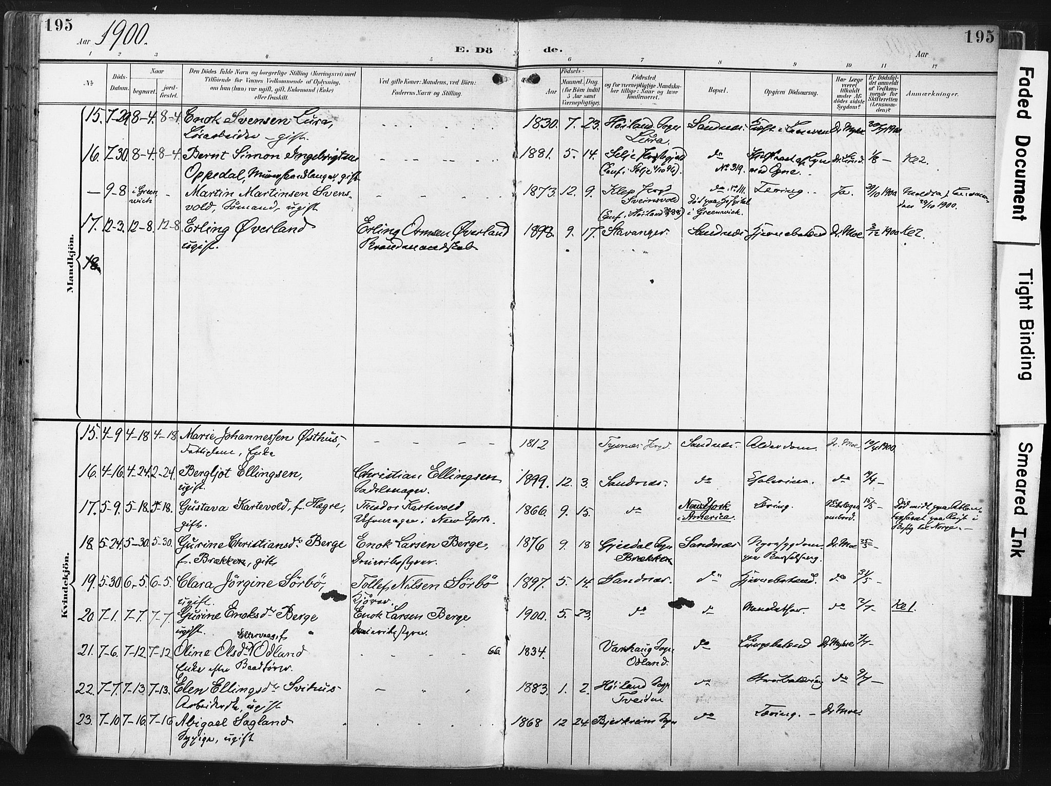 Høyland sokneprestkontor, SAST/A-101799/001/30BA/L0016: Parish register (official) no. A 16, 1899-1911, p. 195