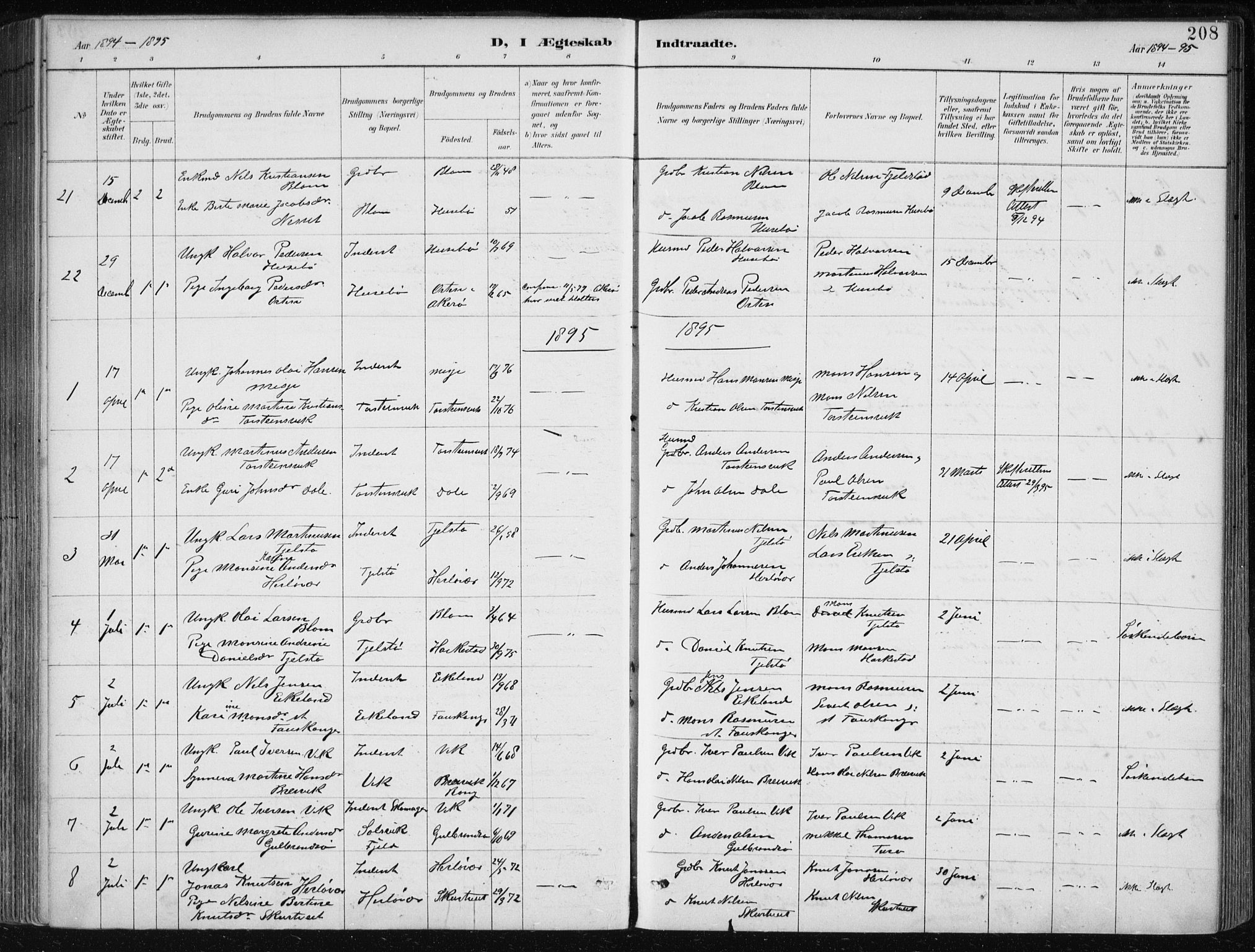 Herdla Sokneprestembete, SAB/A-75701/H/Haa: Parish register (official) no. A 4, 1891-1905, p. 208