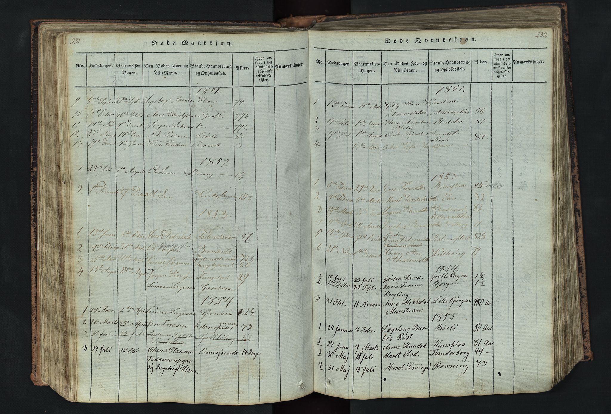 Kvikne prestekontor, SAH/PREST-064/H/Ha/Hab/L0001: Parish register (copy) no. 1, 1815-1895, p. 231-232