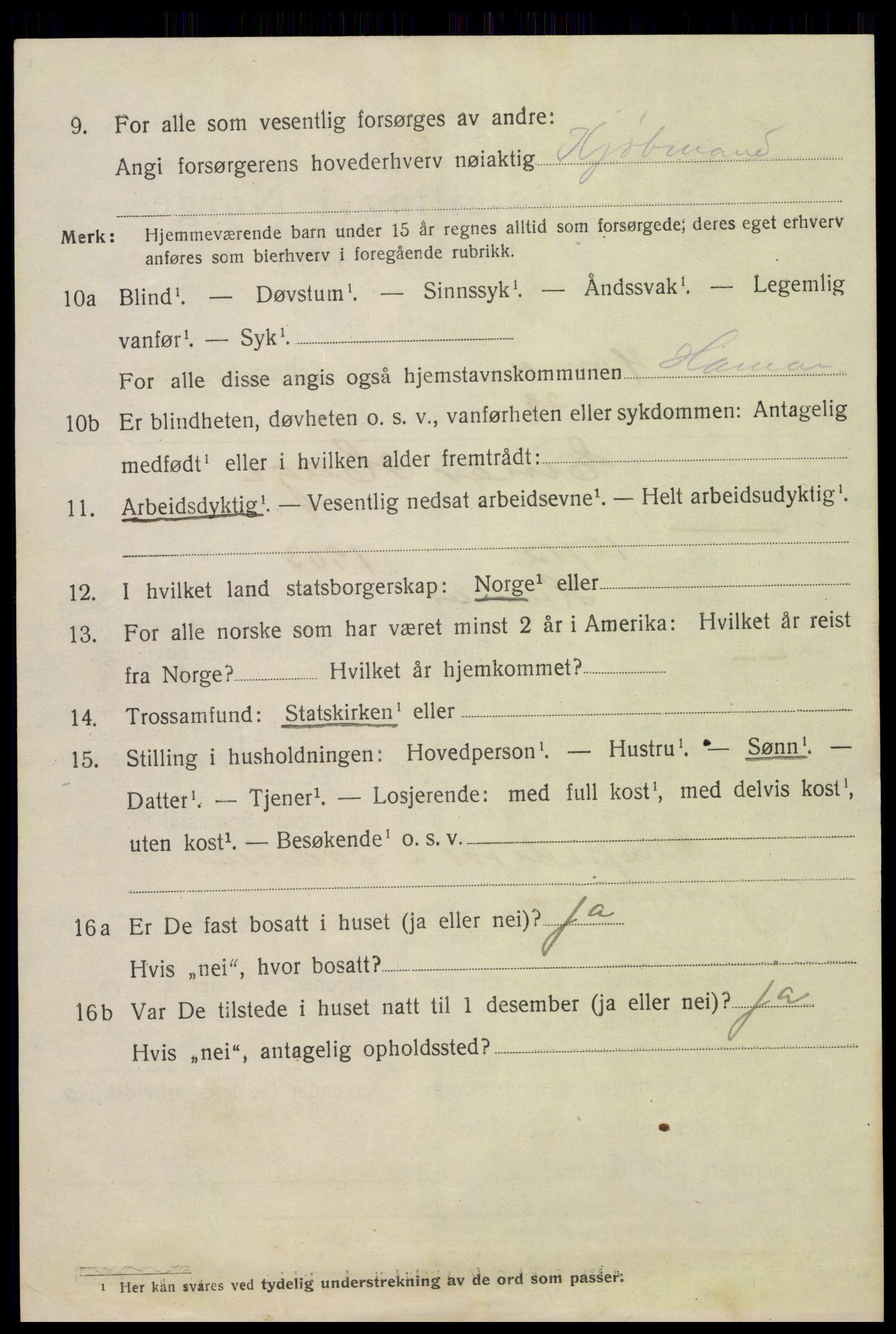 SAH, 1920 census for Hamar, 1920, p. 9248