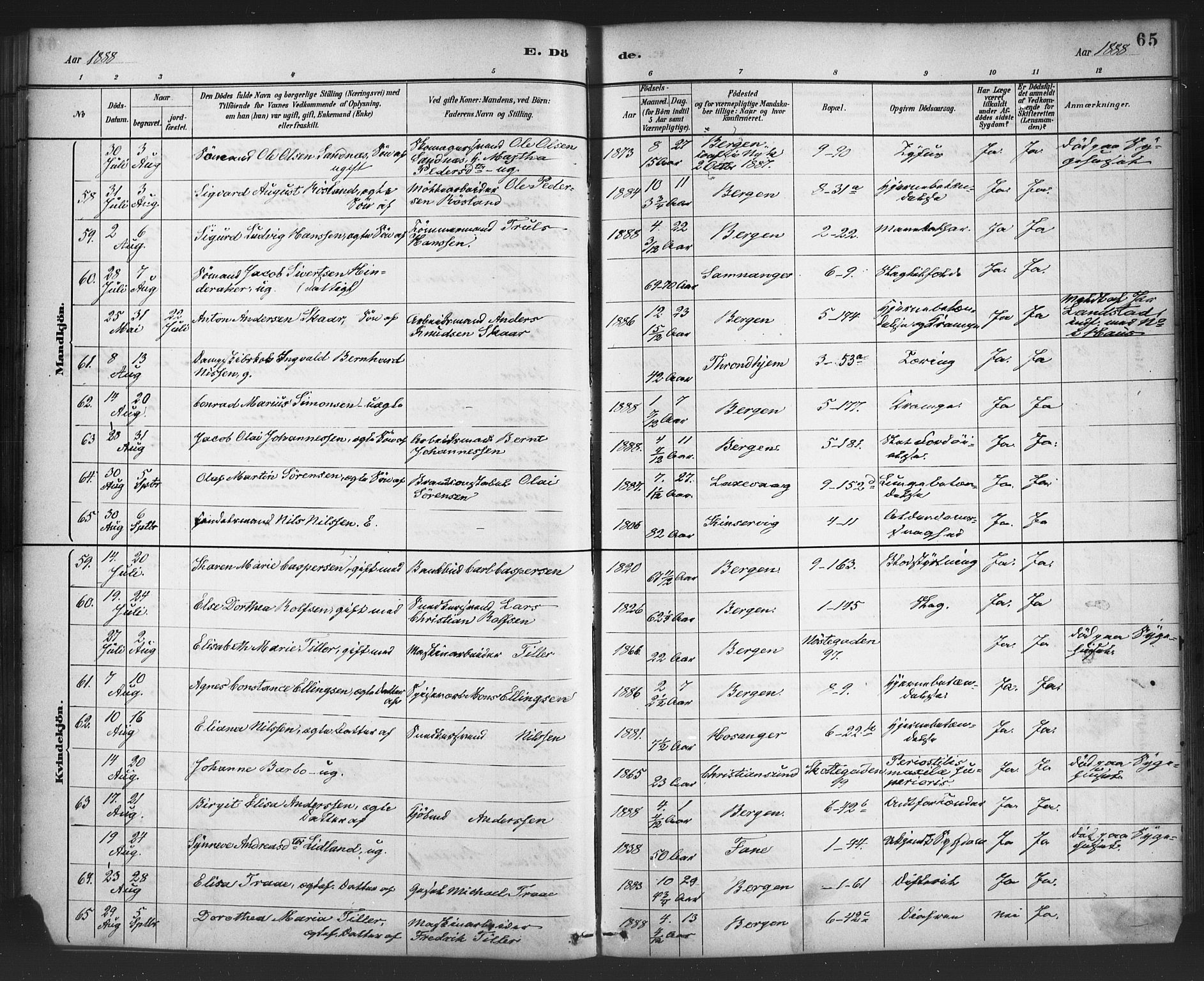 Nykirken Sokneprestembete, AV/SAB-A-77101/H/Haa/L0044: Parish register (official) no. E 4, 1882-1898, p. 65