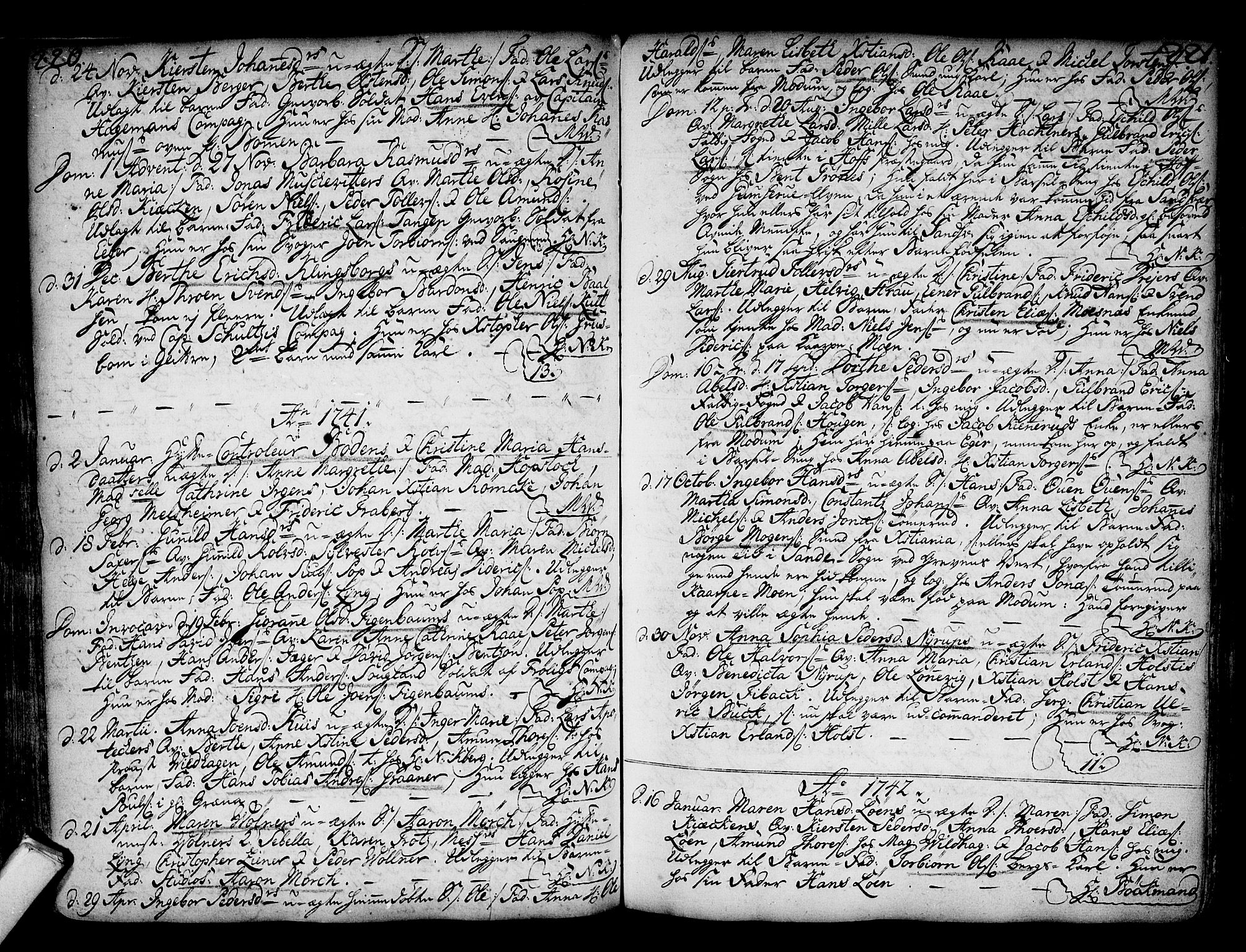 Kongsberg kirkebøker, SAKO/A-22/F/Fa/L0002: Parish register (official) no. I 2, 1721-1743, p. 220-221