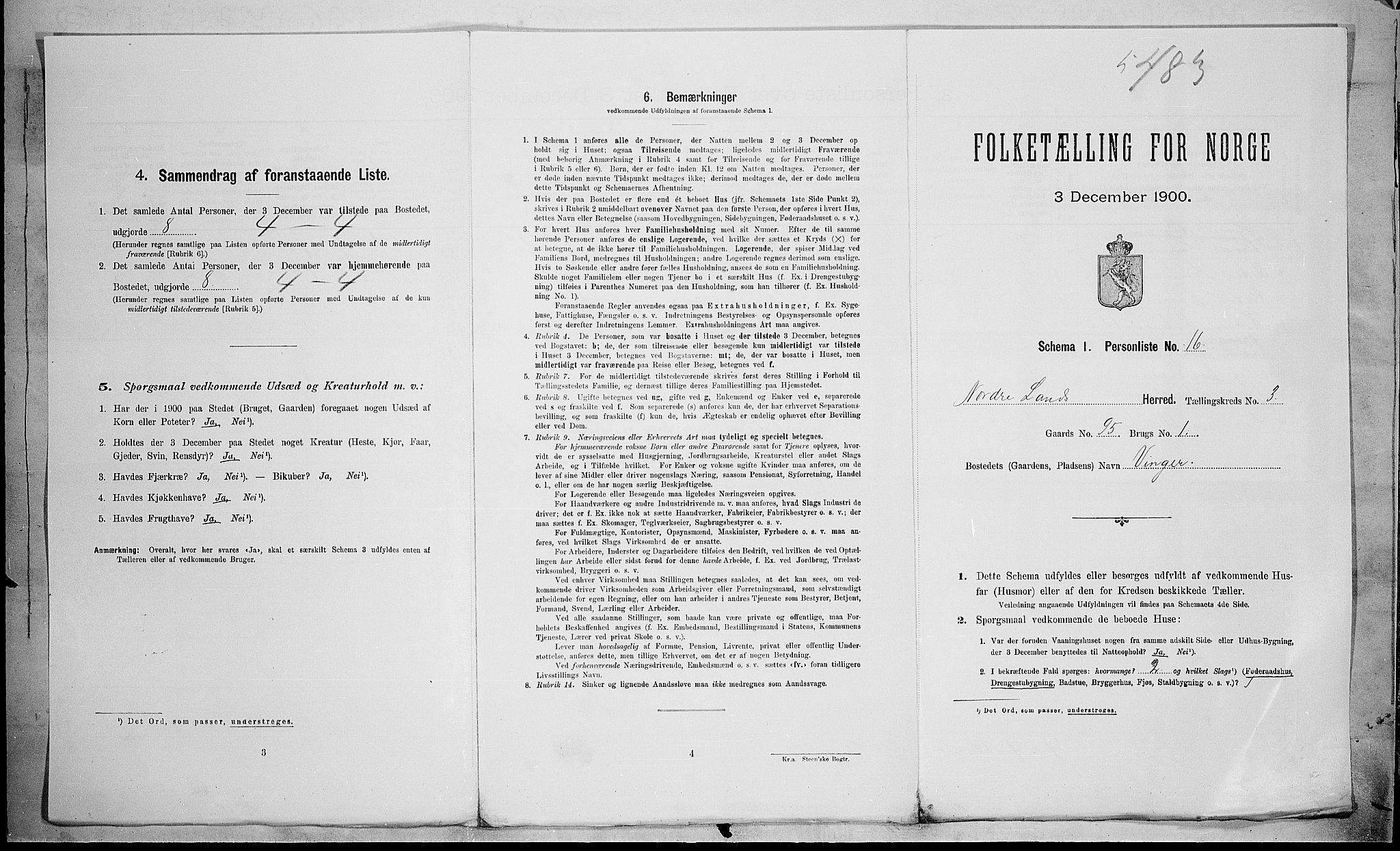 SAH, 1900 census for Nordre Land, 1900, p. 451