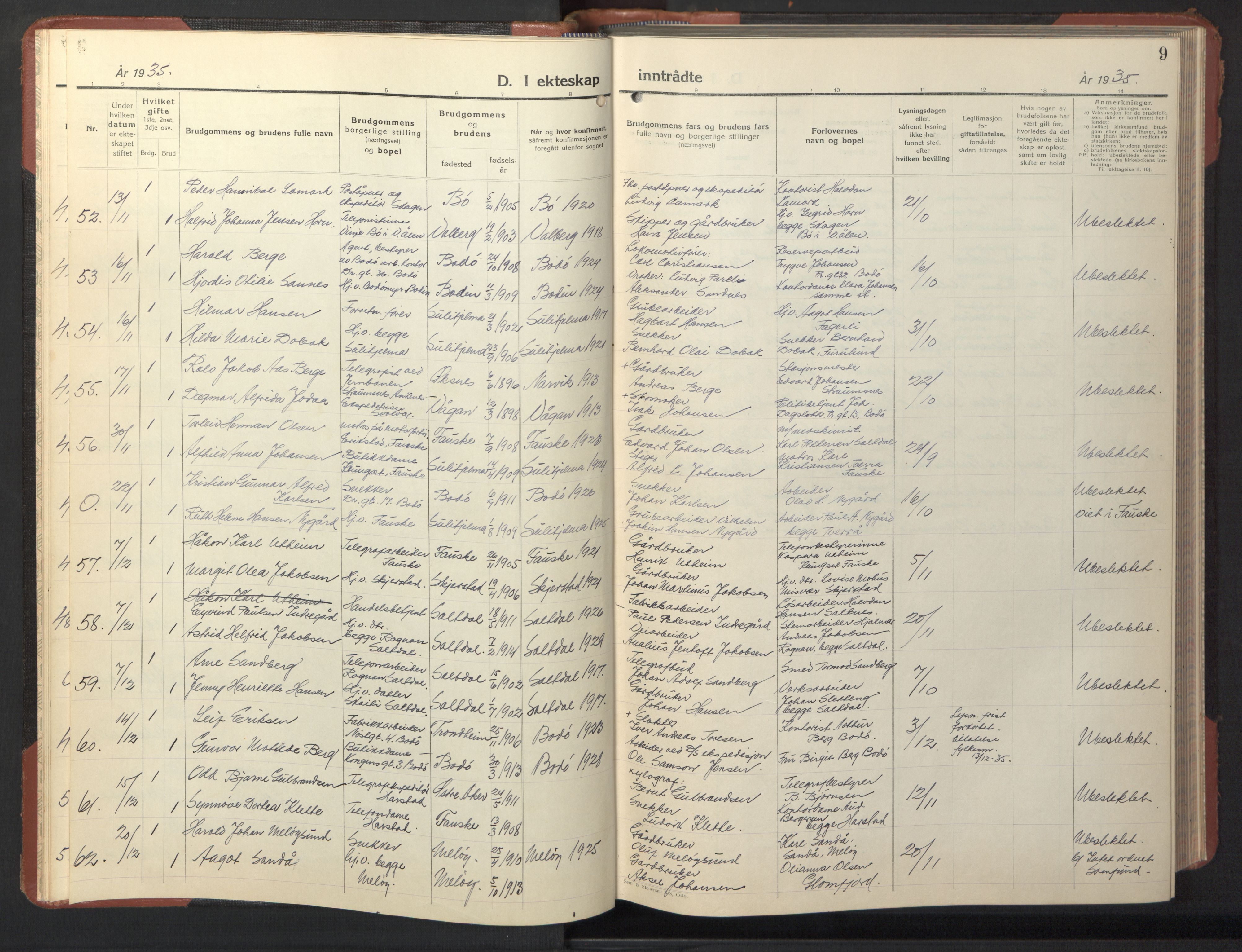 Ministerialprotokoller, klokkerbøker og fødselsregistre - Nordland, AV/SAT-A-1459/801/L0038: Parish register (copy) no. 801C13, 1935-1951, p. 9