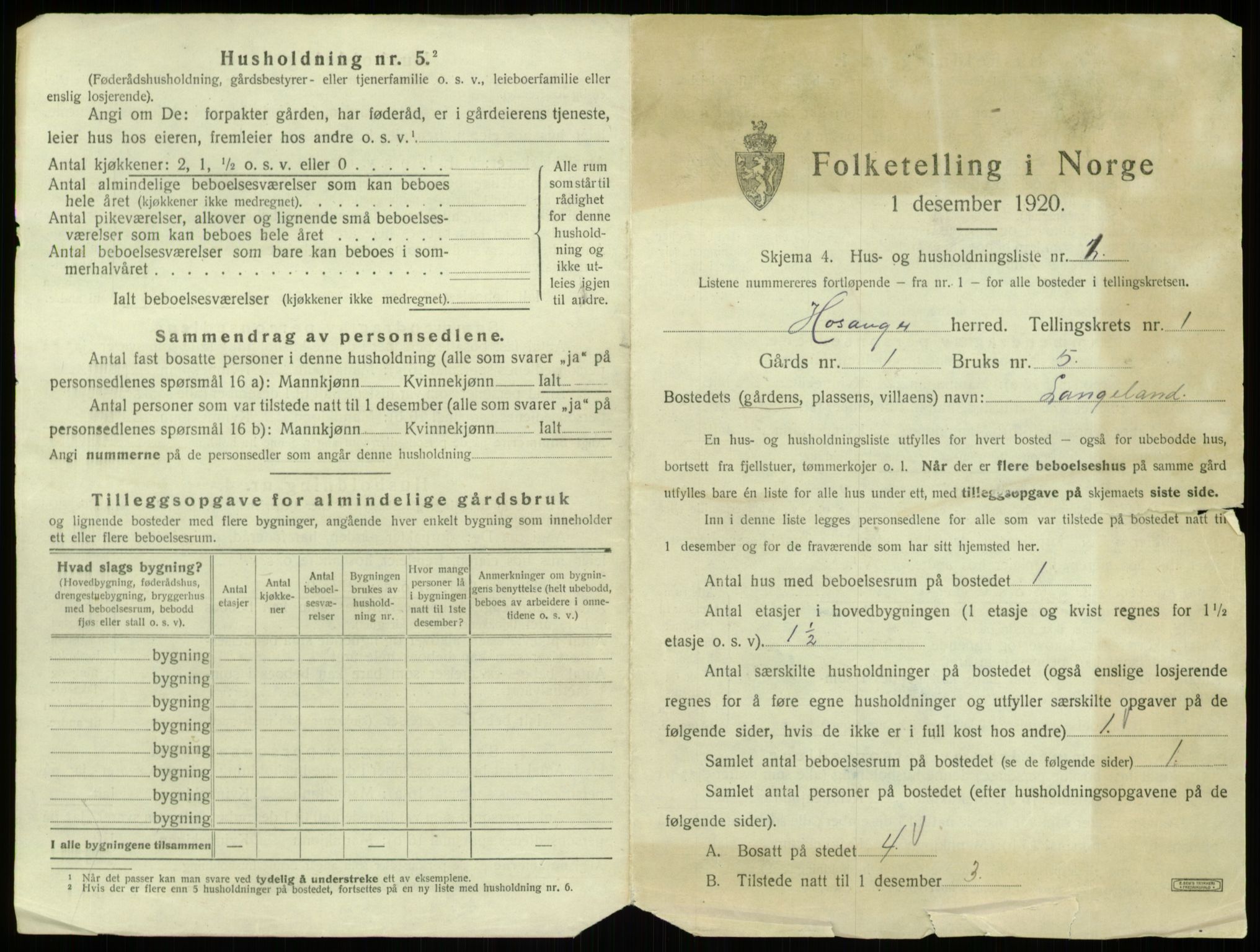 SAB, 1920 census for Hosanger, 1920, p. 57