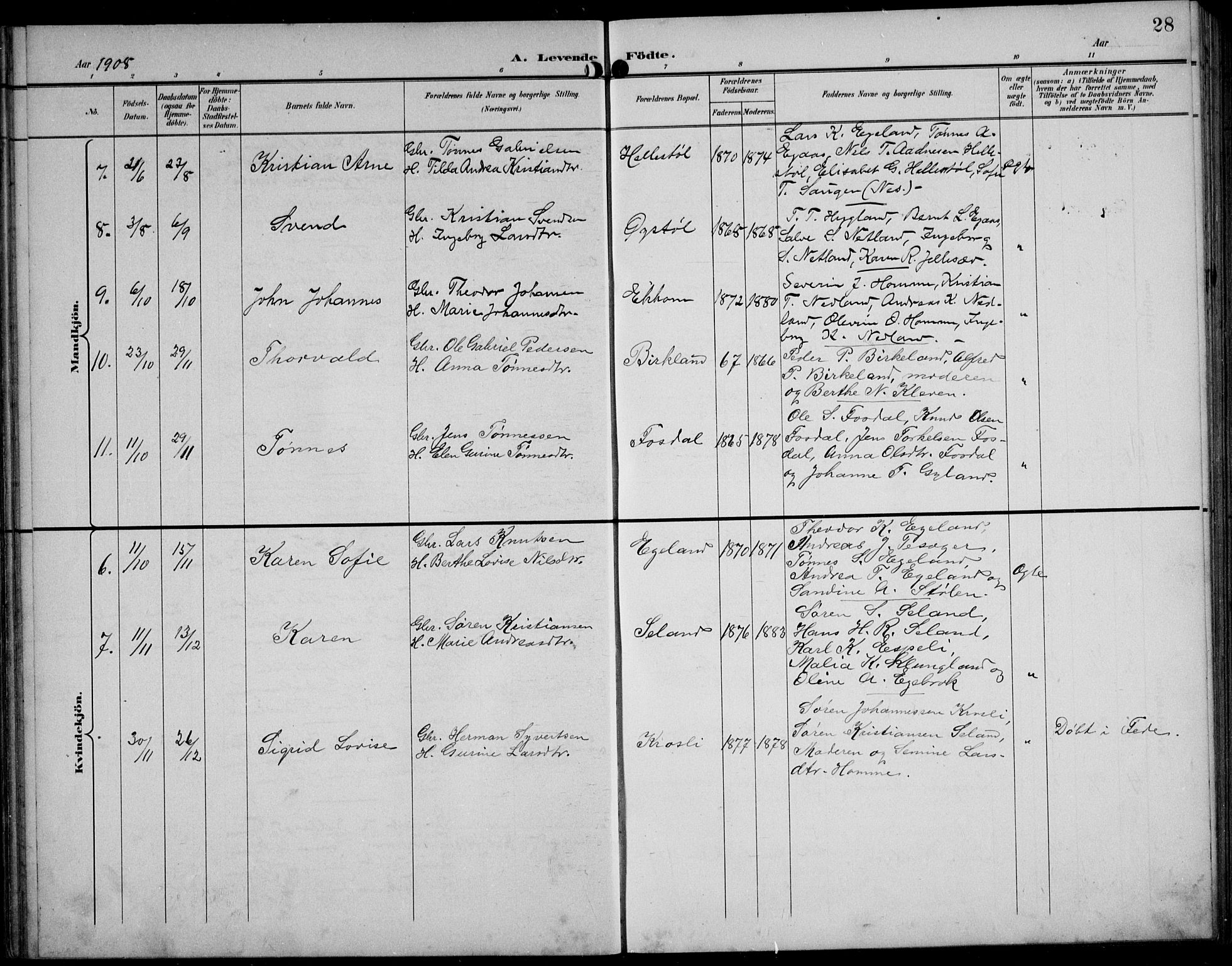 Bakke sokneprestkontor, AV/SAK-1111-0002/F/Fb/Fbb/L0004: Parish register (copy) no. B 4, 1896-1927, p. 28