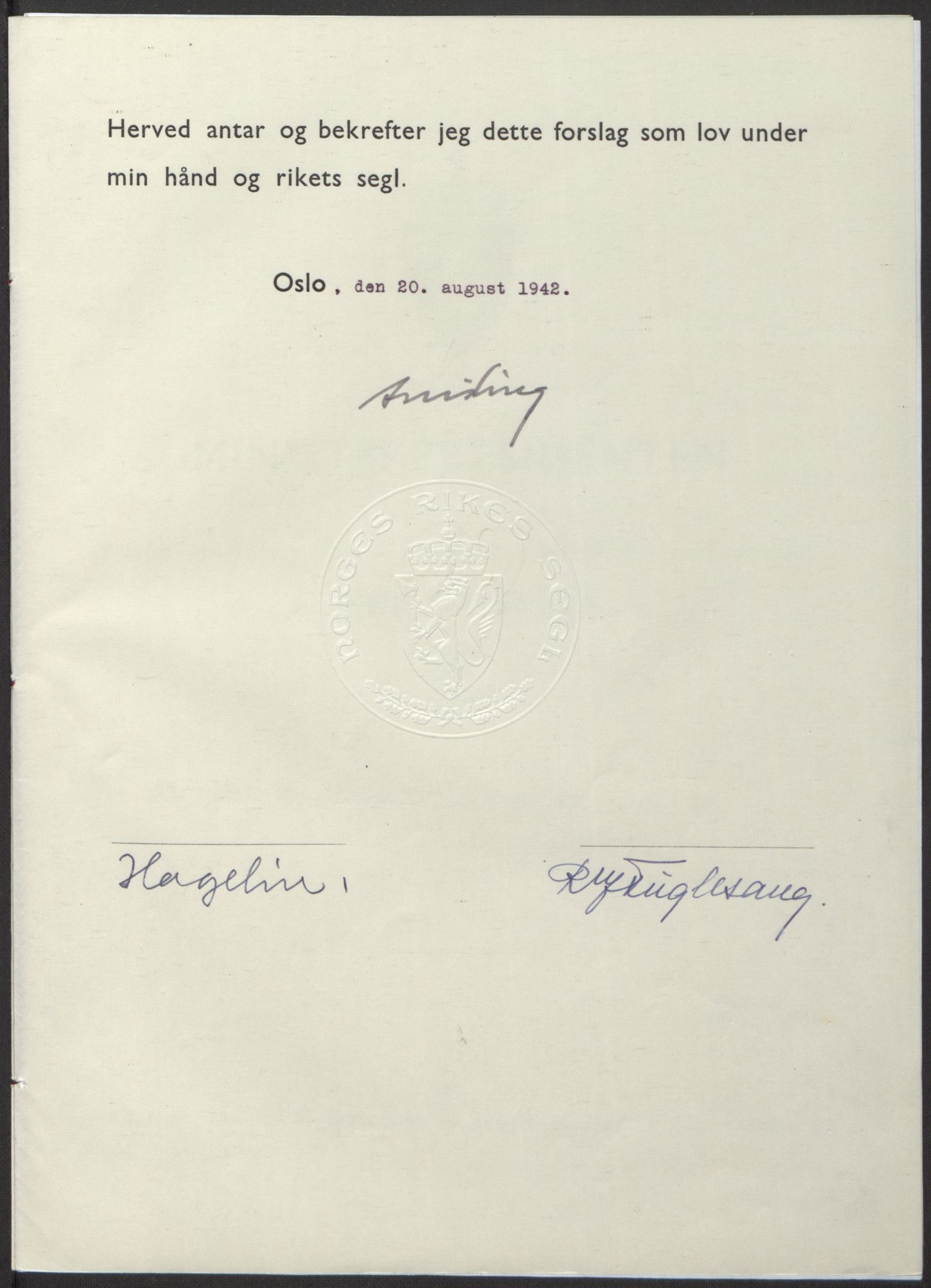 NS-administrasjonen 1940-1945 (Statsrådsekretariatet, de kommisariske statsråder mm), RA/S-4279/D/Db/L0098: Lover II, 1942, p. 301