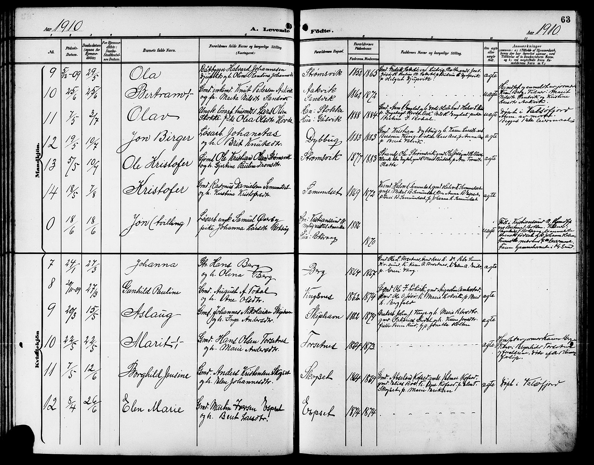 Ministerialprotokoller, klokkerbøker og fødselsregistre - Møre og Romsdal, AV/SAT-A-1454/578/L0910: Parish register (copy) no. 578C03, 1900-1921, p. 63