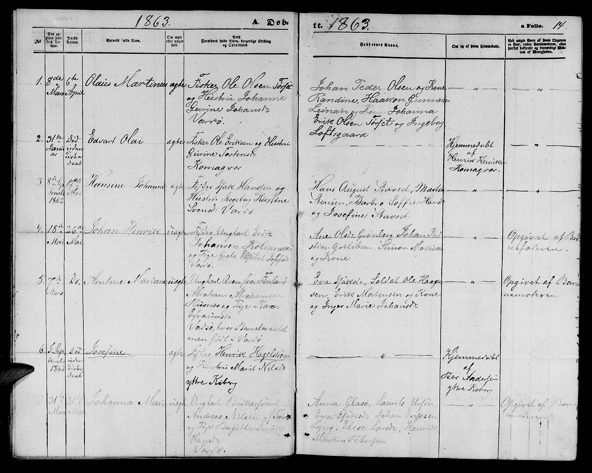 Vardø sokneprestkontor, SATØ/S-1332/H/Hb/L0002klokker: Parish register (copy) no. 2, 1861-1870, p. 14