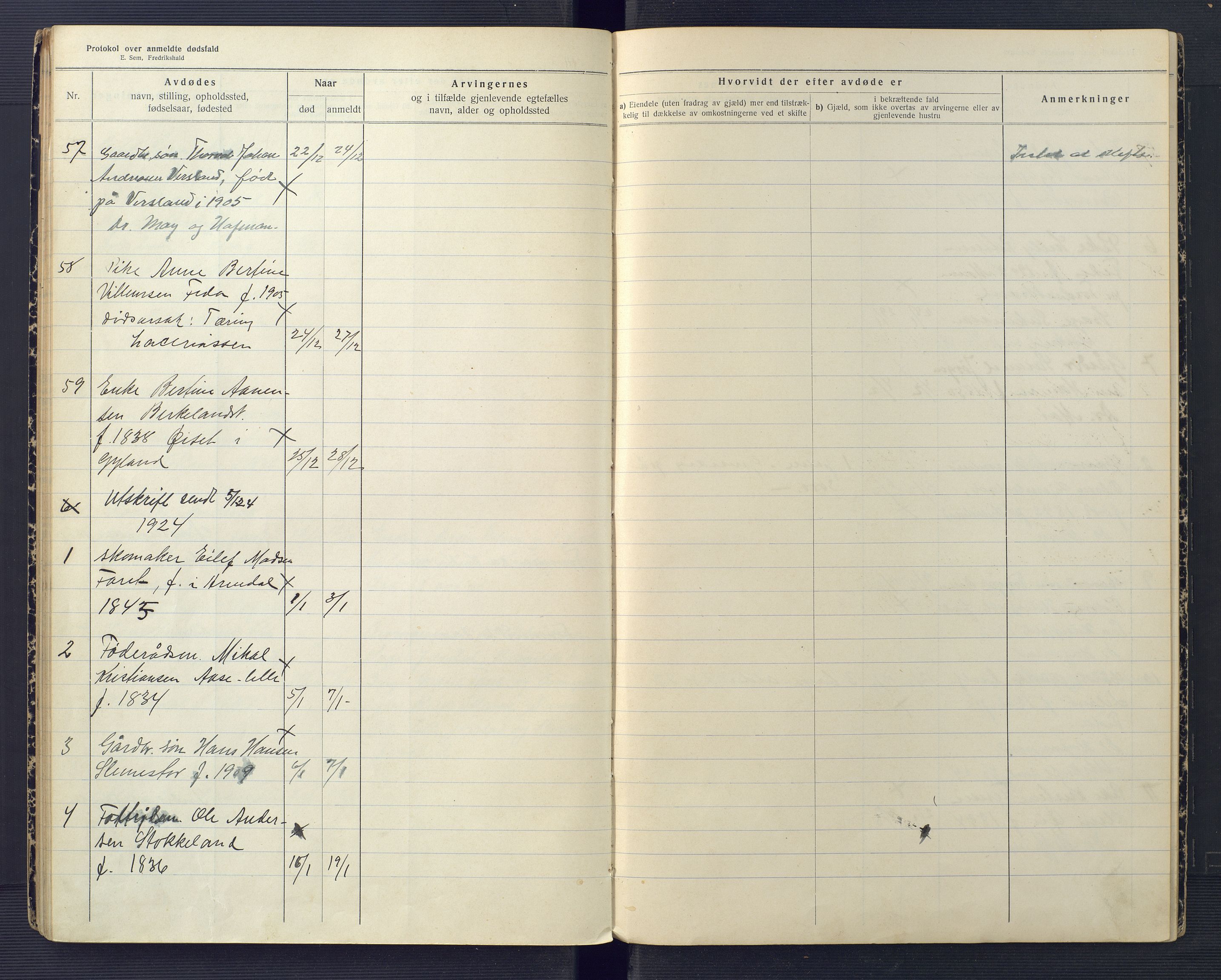 Kvinesdal lensmannskontor, SAK/1241-0026/F/Fe/L0002: Dødsfallsprotokoll nr A22, 1919-1925