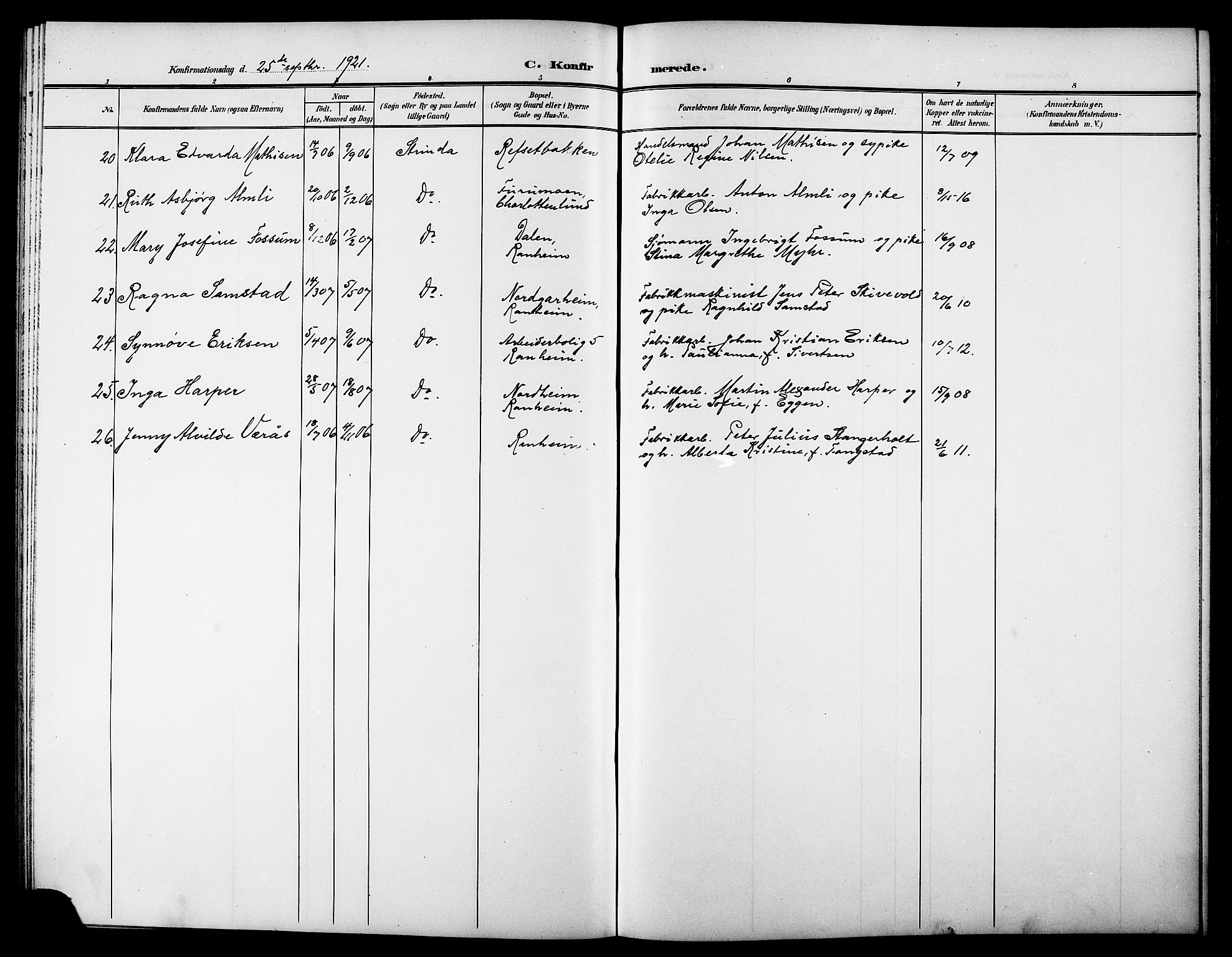 Ministerialprotokoller, klokkerbøker og fødselsregistre - Sør-Trøndelag, AV/SAT-A-1456/615/L0400: Parish register (copy) no. 615C01, 1905-1921