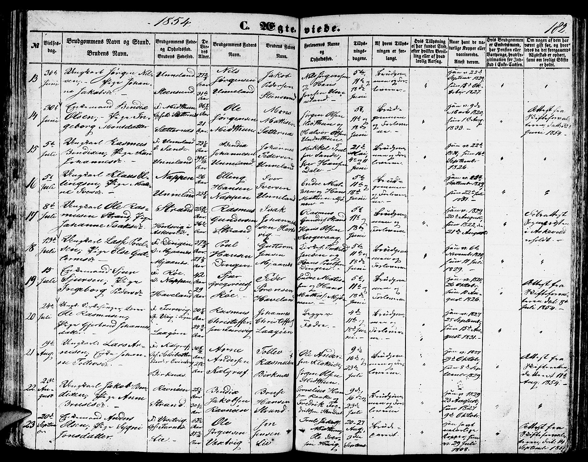 Gulen sokneprestembete, SAB/A-80201/H/Hab/Habb/L0001: Parish register (copy) no. B 1, 1854-1866, p. 182