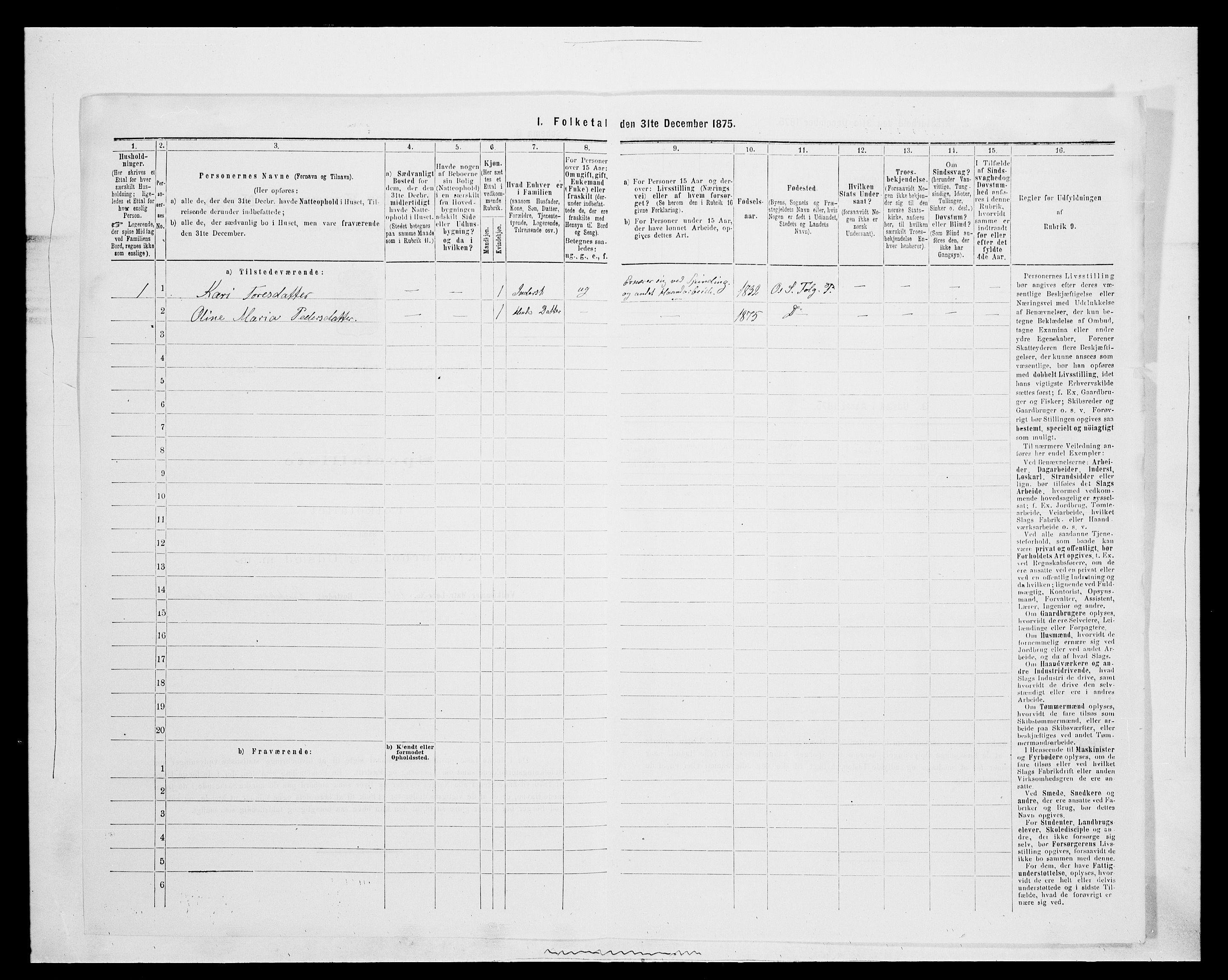 SAH, 1875 census for 0436P Tolga, 1875, p. 1081