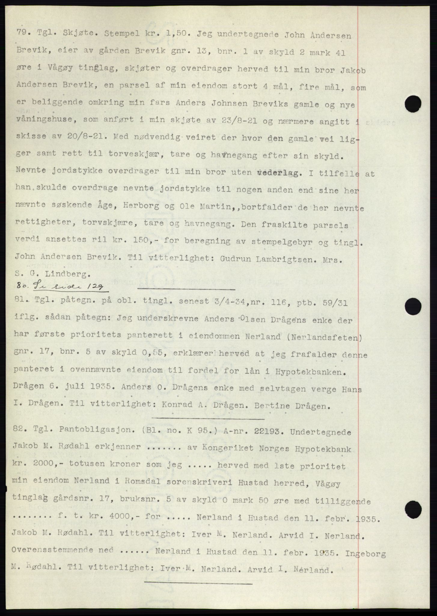 Romsdal sorenskriveri, AV/SAT-A-4149/1/2/2C/L0067: Mortgage book no. 61, 1935-1935, Deed date: 15.07.1935