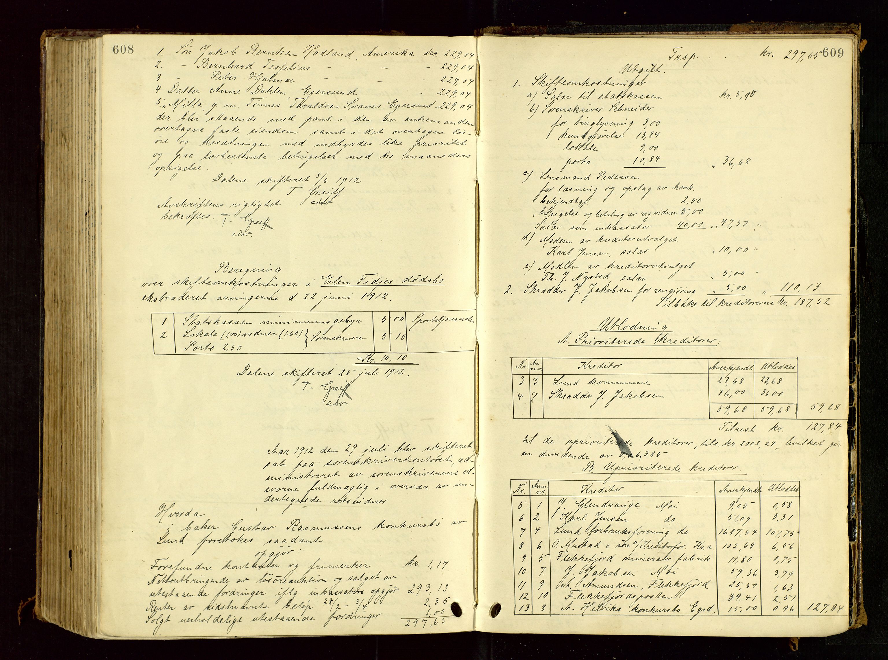 Dalane sorenskriveri, AV/SAST-A-100309/001/5/500/500BD/L0001: UTLODNINGSPROTOKOLL, 1900-1912, p. 608-609