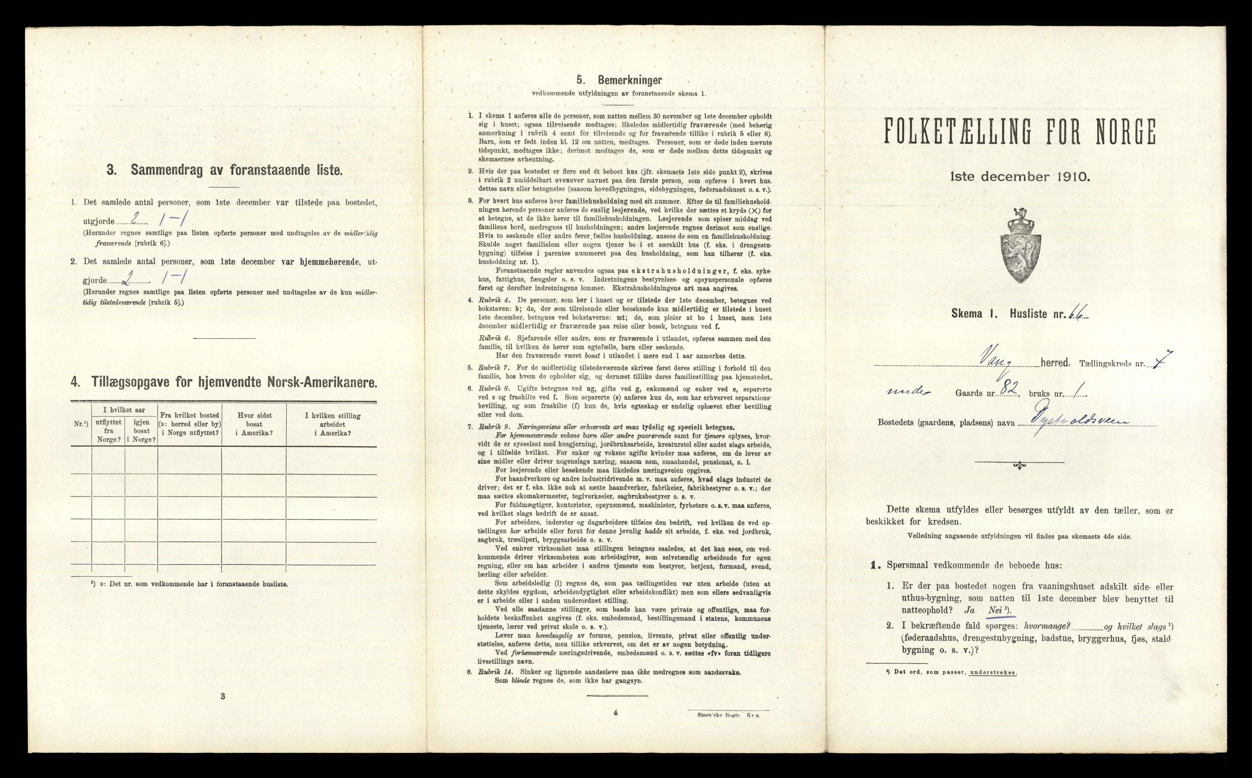 RA, 1910 census for Vang, 1910, p. 1771