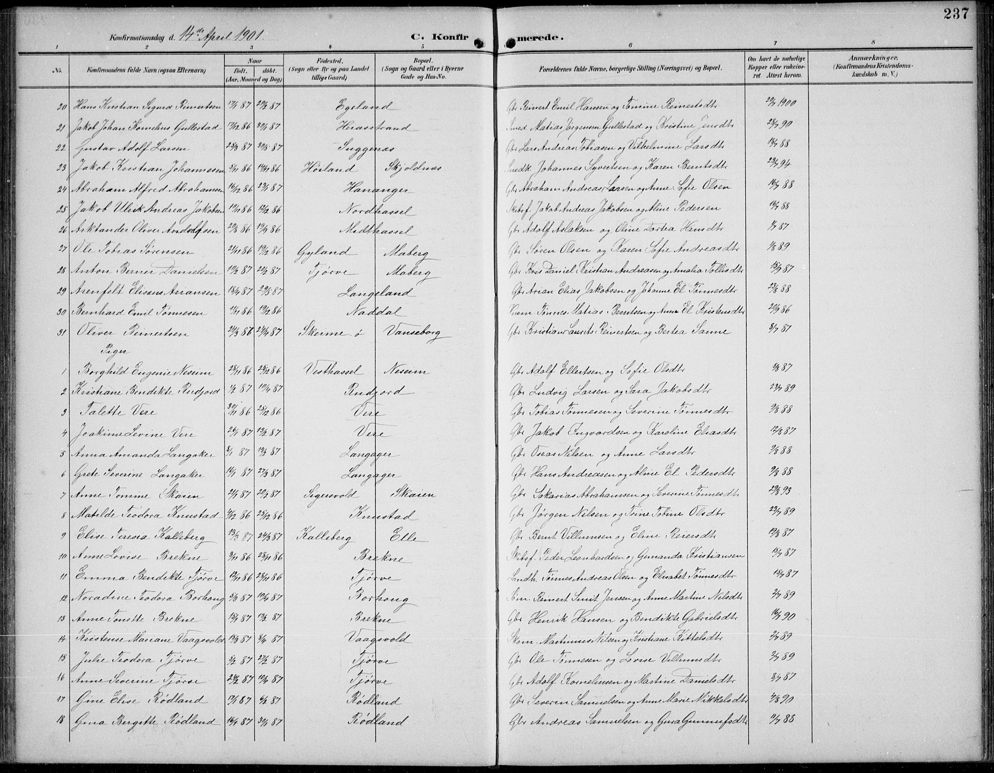 Lista sokneprestkontor, AV/SAK-1111-0027/F/Fb/L0005: Parish register (copy) no. B 5, 1892-1923, p. 237