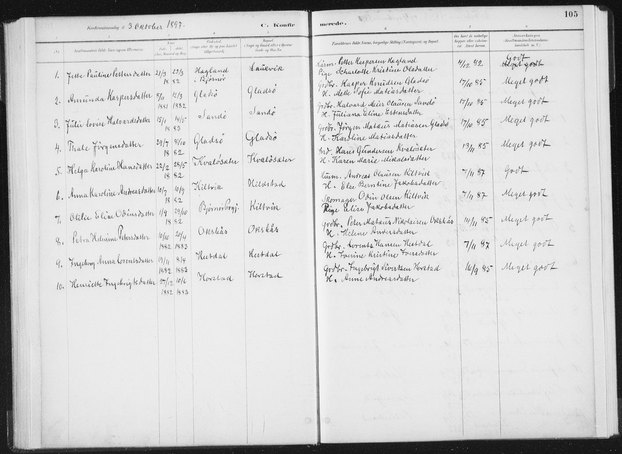 Ministerialprotokoller, klokkerbøker og fødselsregistre - Nord-Trøndelag, SAT/A-1458/771/L0597: Parish register (official) no. 771A04, 1885-1910, p. 105
