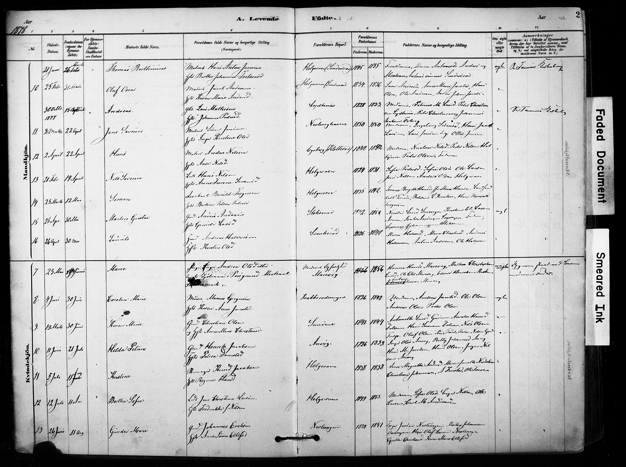 Brunlanes kirkebøker, AV/SAKO-A-342/F/Fb/L0001: Parish register (official) no. II 1, 1878-1899, p. 2