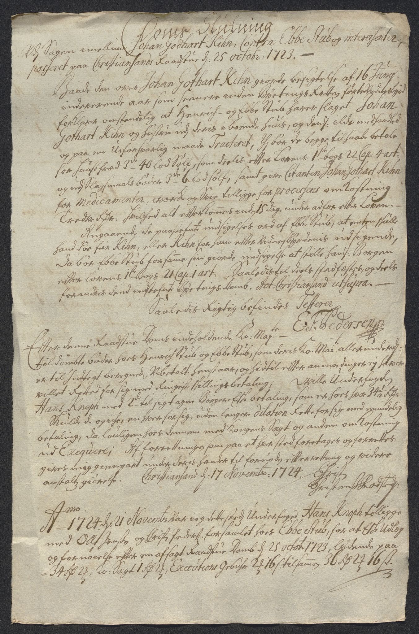 Rentekammeret inntil 1814, Reviderte regnskaper, Byregnskaper, AV/RA-EA-4066/R/Rm/L0286: [M19] Sikt og sakefall, 1719-1727, p. 260