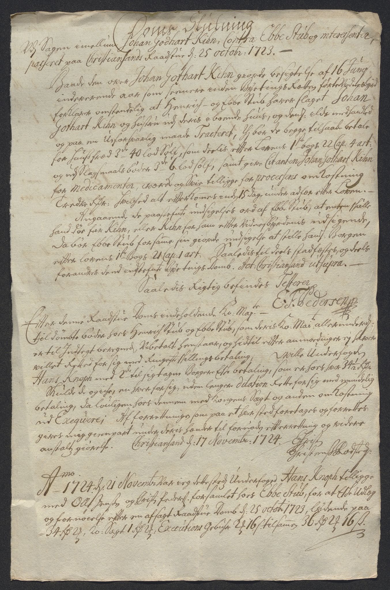 Rentekammeret inntil 1814, Reviderte regnskaper, Byregnskaper, RA/EA-4066/R/Rm/L0286: [M19] Sikt og sakefall, 1719-1727, p. 260