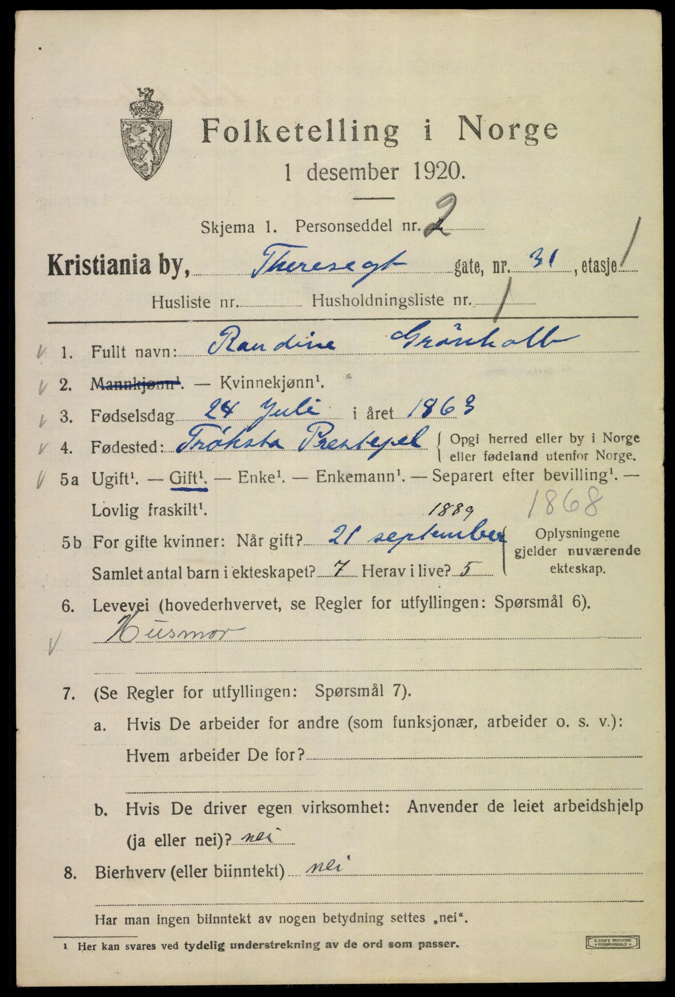 SAO, 1920 census for Kristiania, 1920, p. 569149