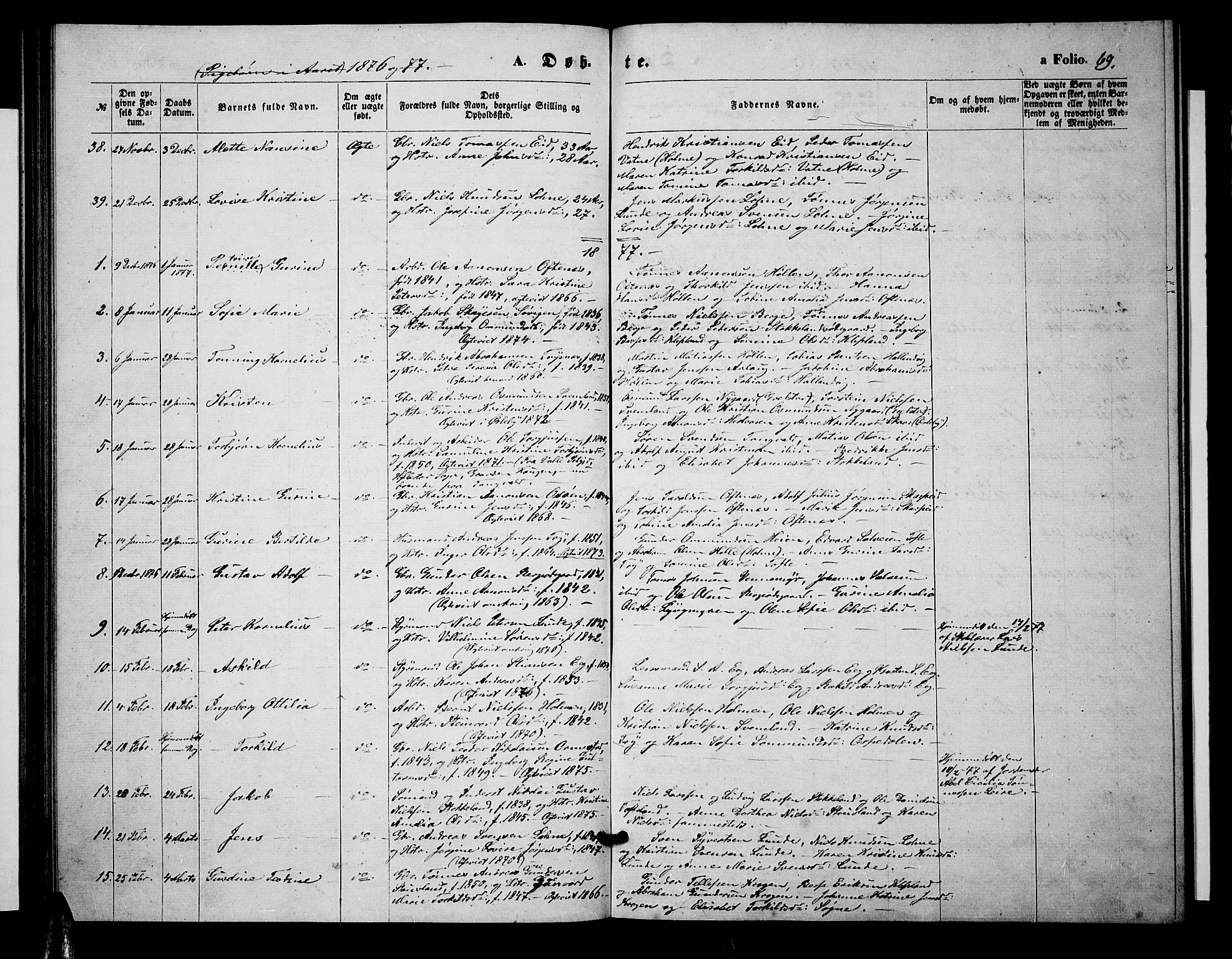 Søgne sokneprestkontor, SAK/1111-0037/F/Fb/Fbb/L0004: Parish register (copy) no. B 4, 1864-1883, p. 69