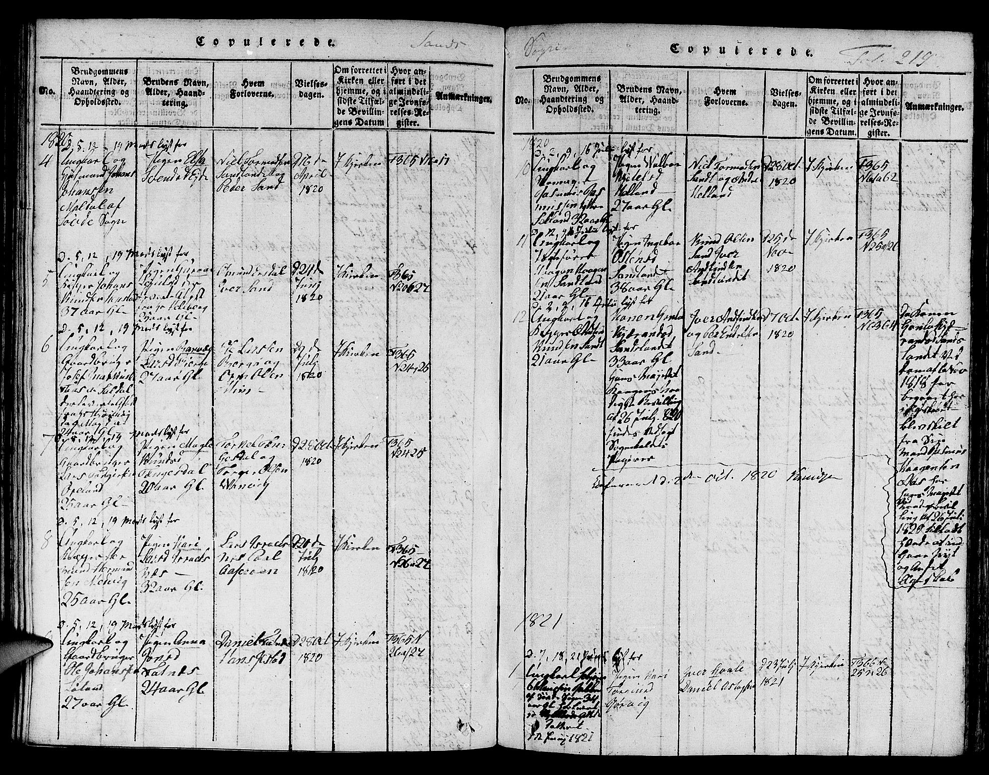 Jelsa sokneprestkontor, SAST/A-101842/01/V: Parish register (copy) no. B 1 /2, 1816-1828, p. 219