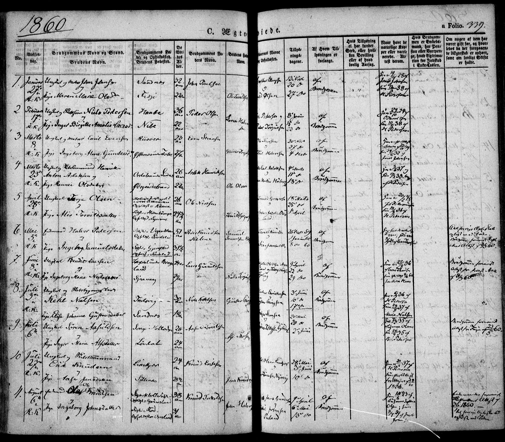 Søndeled sokneprestkontor, AV/SAK-1111-0038/F/Fa/L0002: Parish register (official) no. A 2, 1839-1860, p. 339