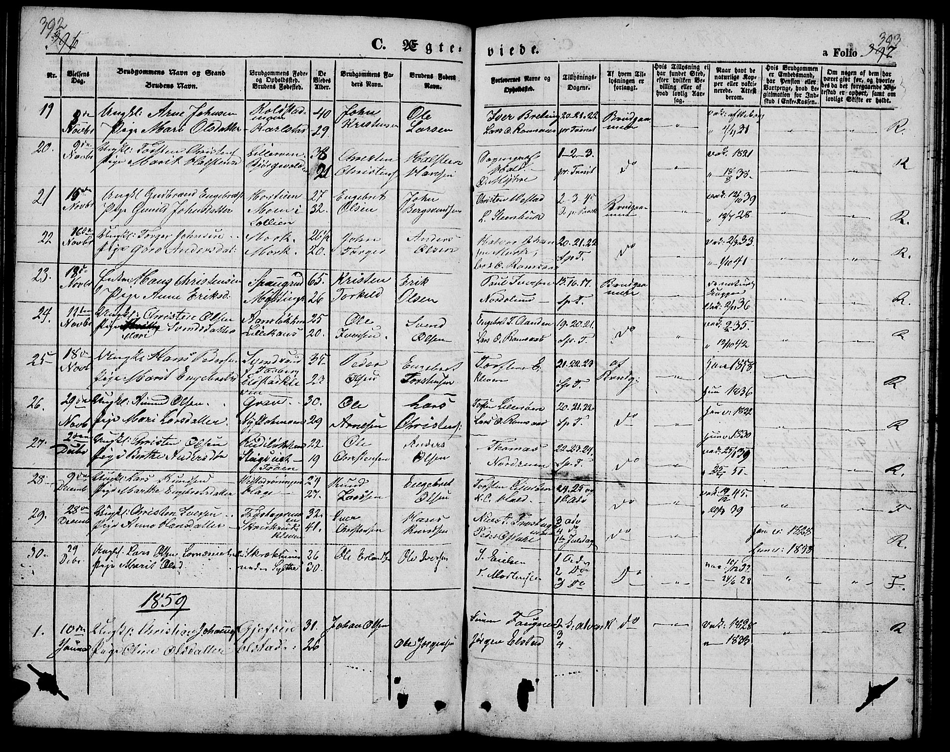 Ringebu prestekontor, SAH/PREST-082/H/Ha/Hab/L0003: Parish register (copy) no. 3, 1854-1866, p. 392-393