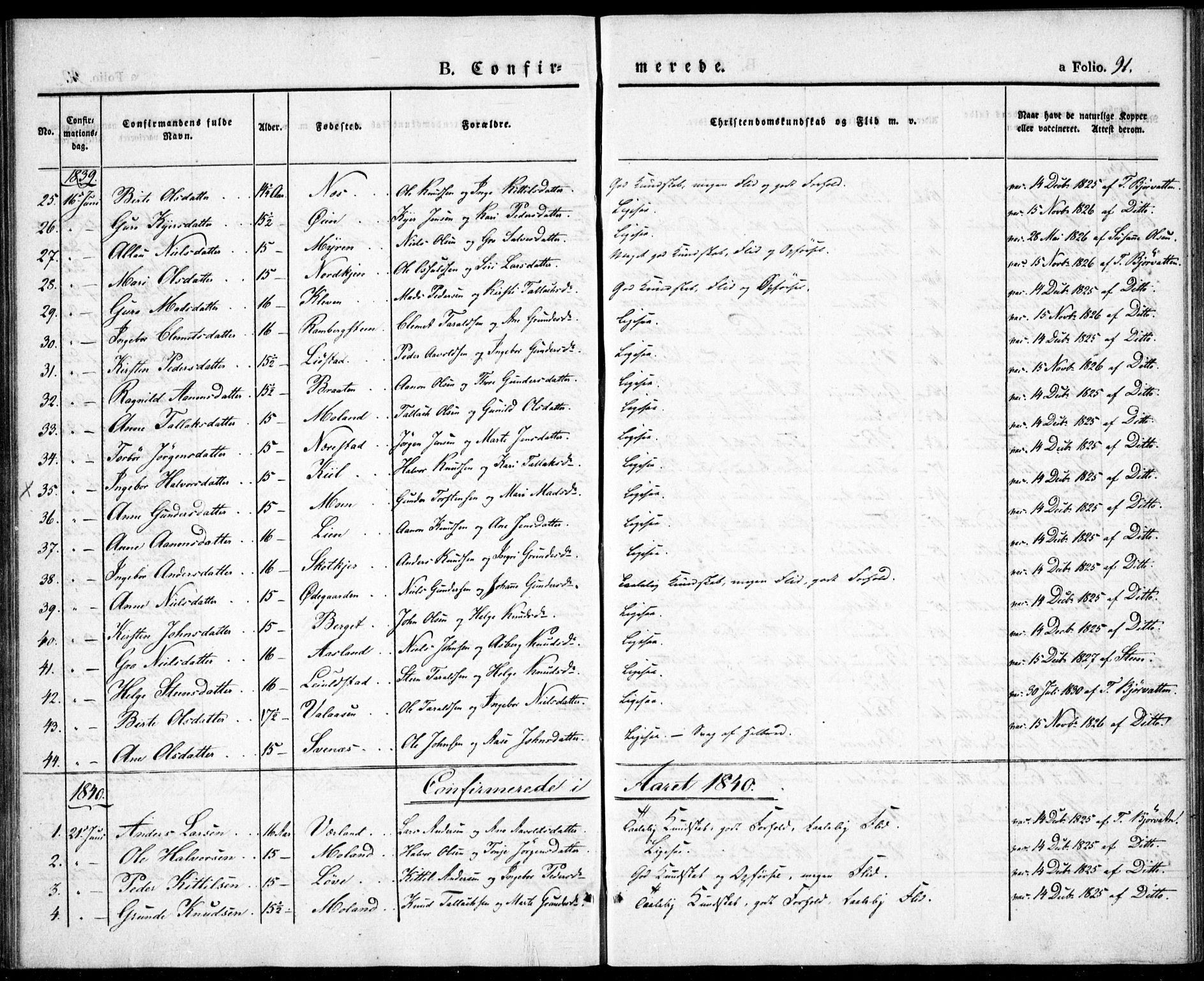 Gjerstad sokneprestkontor, AV/SAK-1111-0014/F/Fa/Fab/L0002: Parish register (official) no. A 2, 1835-1852, p. 91