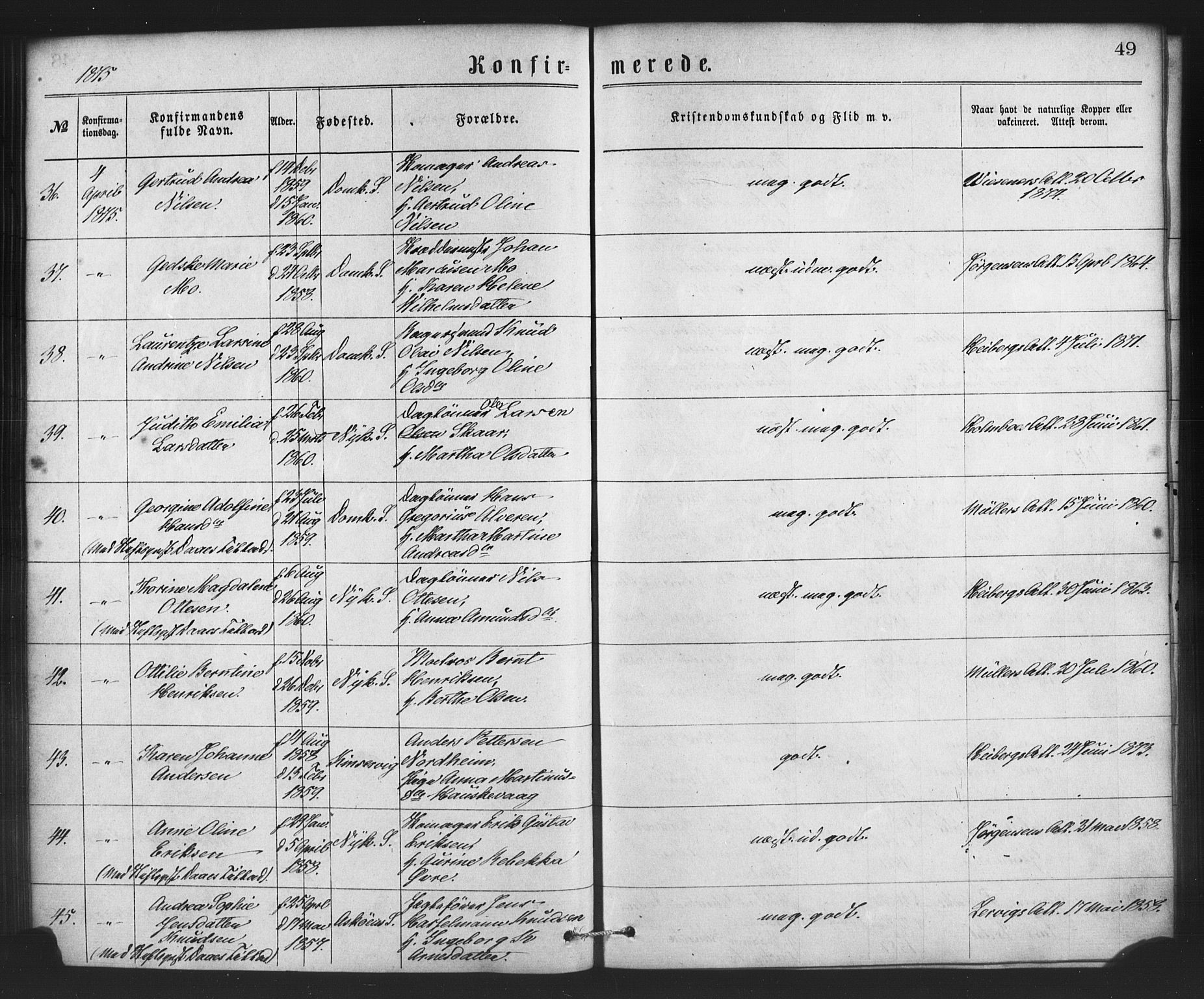 Nykirken Sokneprestembete, SAB/A-77101/H/Haa/L0026: Parish register (official) no. C 5, 1870-1886, p. 49