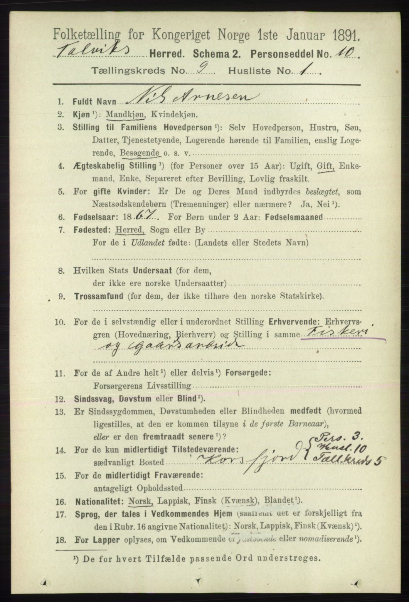 RA, 1891 census for 2013 Talvik, 1891, p. 2179