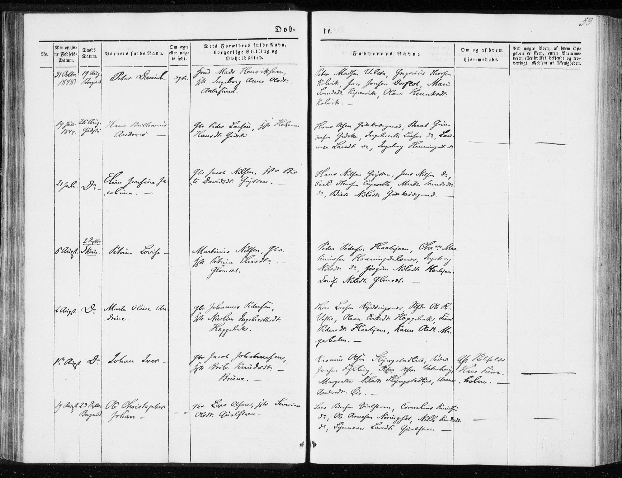 Ministerialprotokoller, klokkerbøker og fødselsregistre - Møre og Romsdal, AV/SAT-A-1454/528/L0415: Curate's parish register no. 528B03, 1843-1852, p. 53