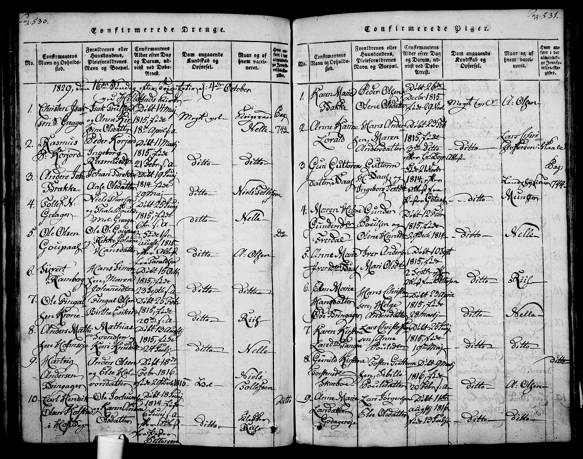 Botne kirkebøker, AV/SAKO-A-340/F/Fa/L0005: Parish register (official) no. I 5, 1814-1836, p. 530-531