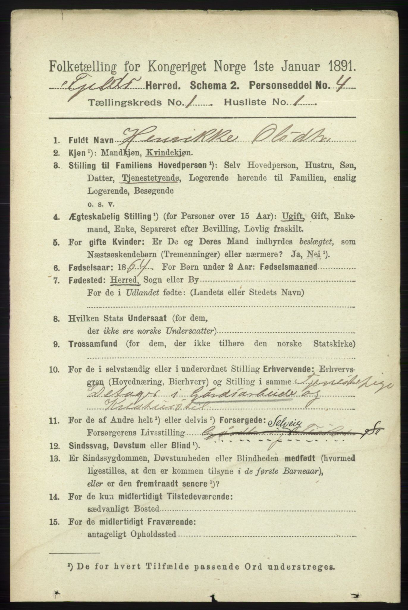 RA, 1891 census for 1246 Fjell, 1891, p. 116