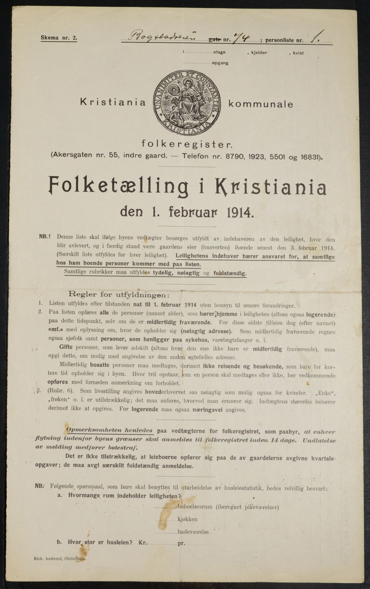 OBA, Municipal Census 1914 for Kristiania, 1914, p. 7597