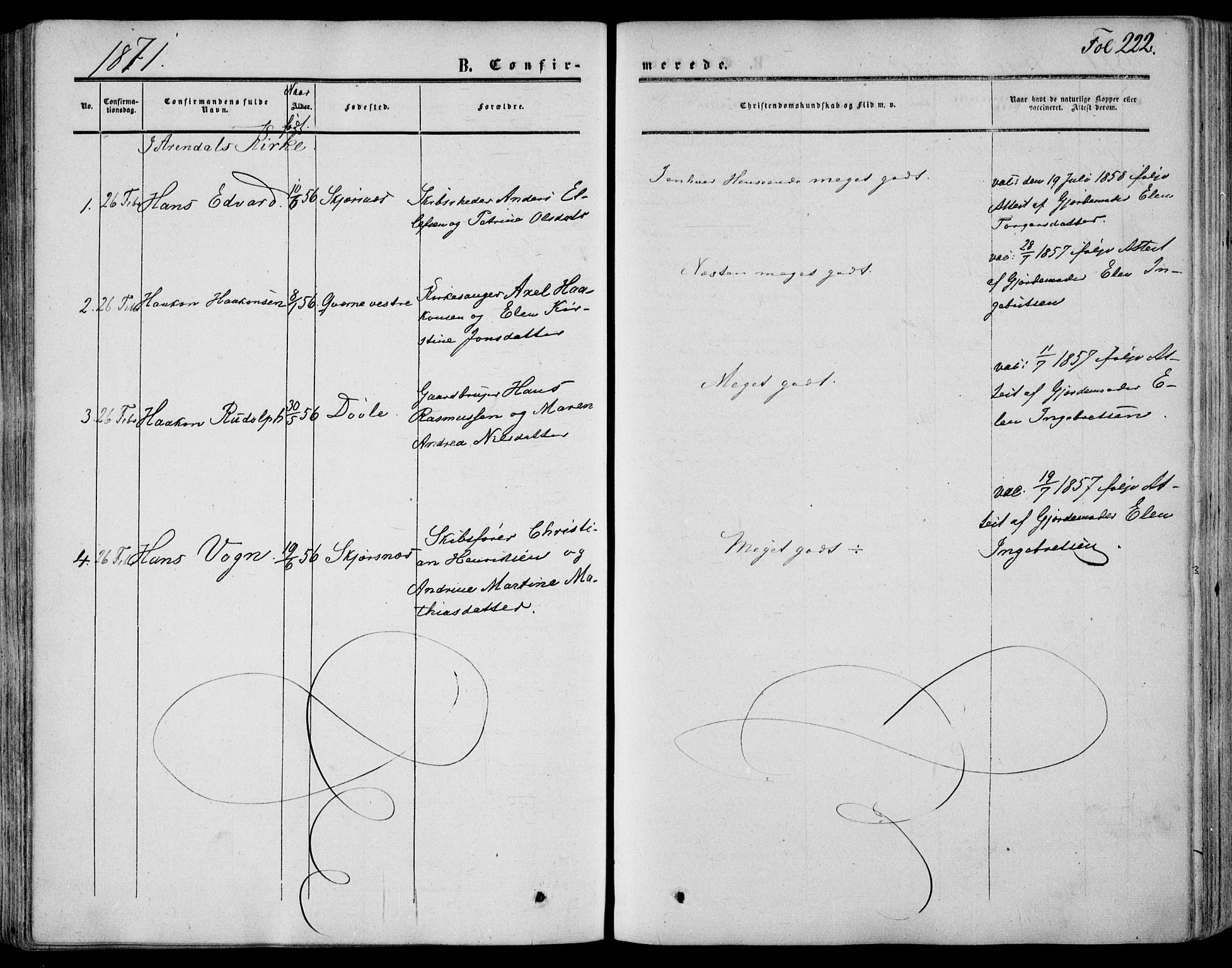 Stokke kirkebøker, SAKO/A-320/F/Fa/L0008: Parish register (official) no. I 8, 1858-1871, p. 222