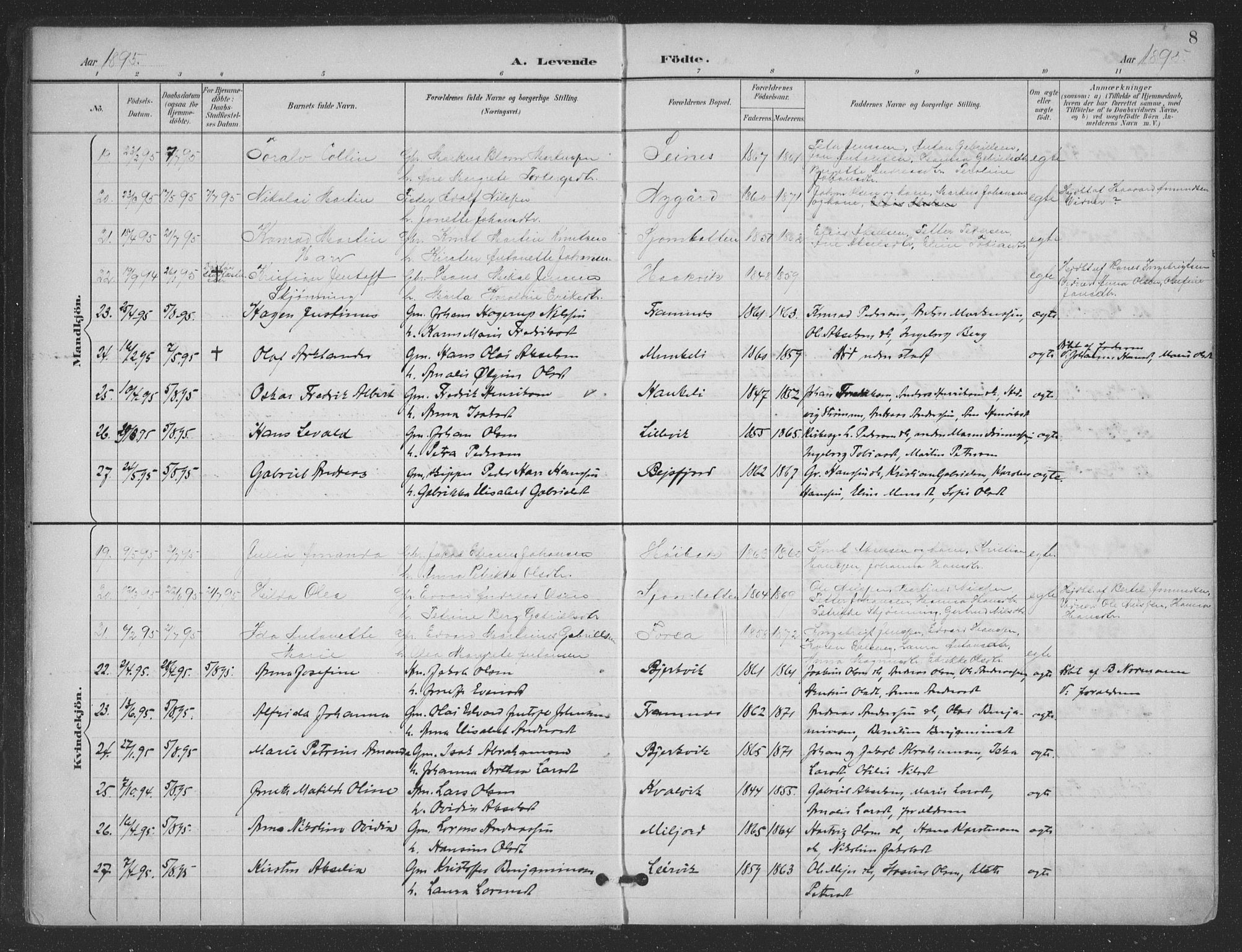 Ministerialprotokoller, klokkerbøker og fødselsregistre - Nordland, AV/SAT-A-1459/866/L0939: Parish register (official) no. 866A02, 1894-1906, p. 8