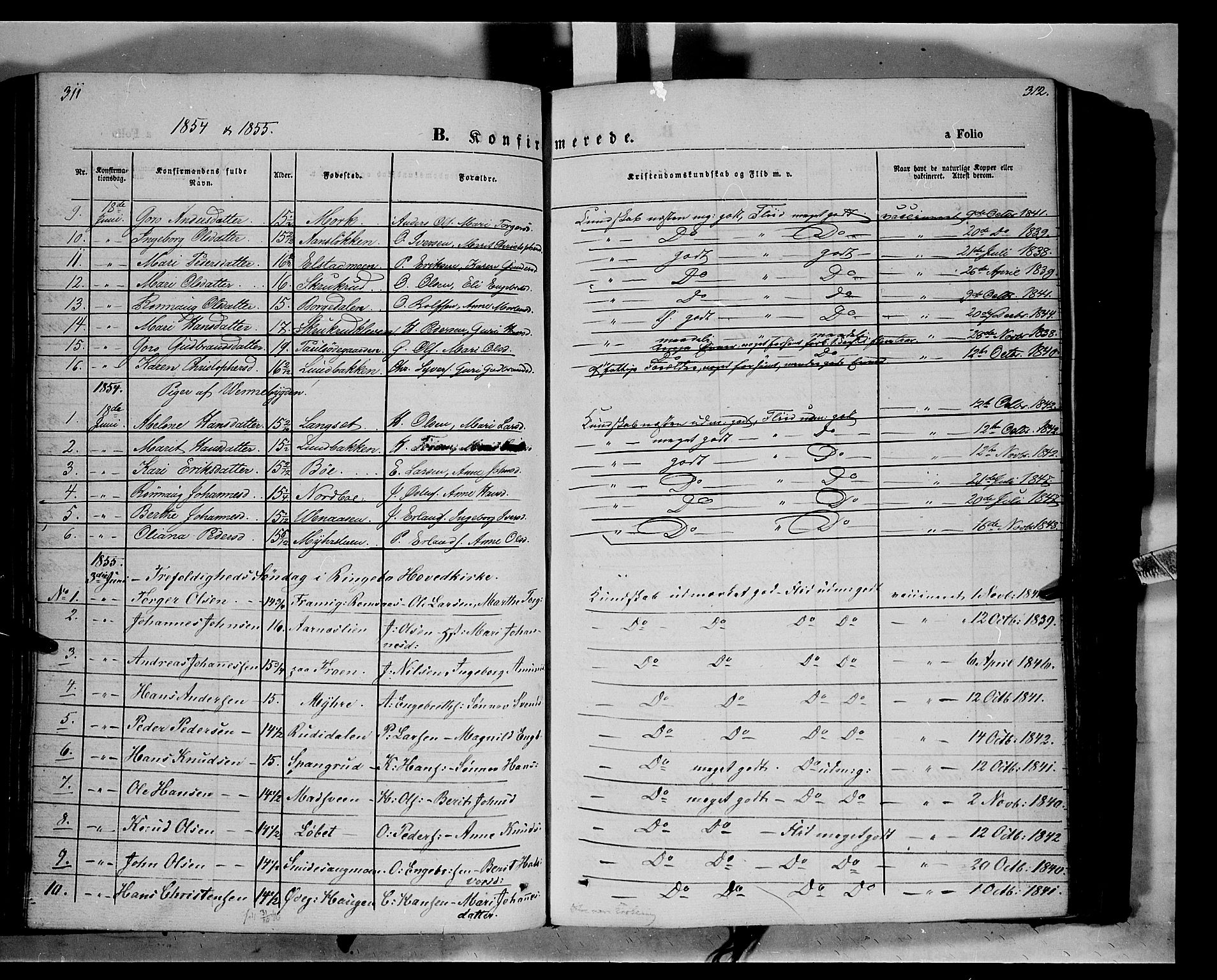 Ringebu prestekontor, SAH/PREST-082/H/Ha/Haa/L0006: Parish register (official) no. 6, 1848-1859, p. 311-312