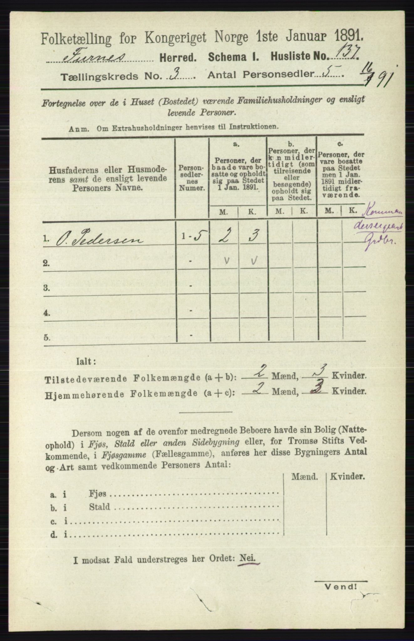 RA, Census 1891 for 0413 Furnes herred, 1891, p. 1621