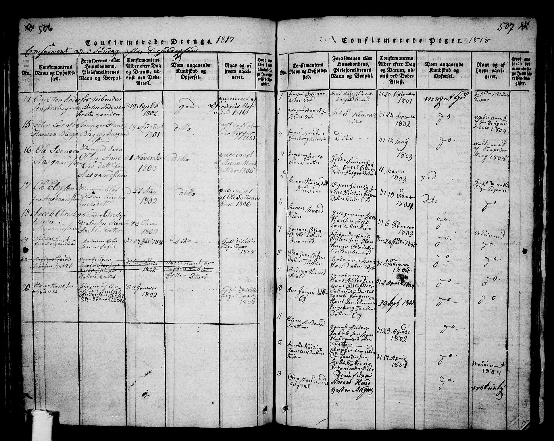 Borre kirkebøker, SAKO/A-338/G/Ga/L0001: Parish register (copy) no. I 1, 1815-1851, p. 506-507