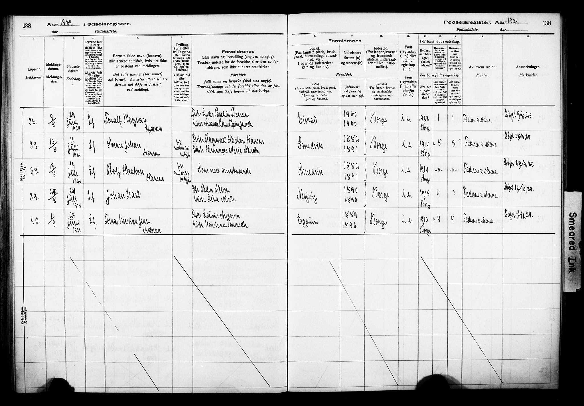 Ministerialprotokoller, klokkerbøker og fødselsregistre - Nordland, AV/SAT-A-1459/880/L1145: Birth register no. 880.II.4.1, 1916-1929, p. 138