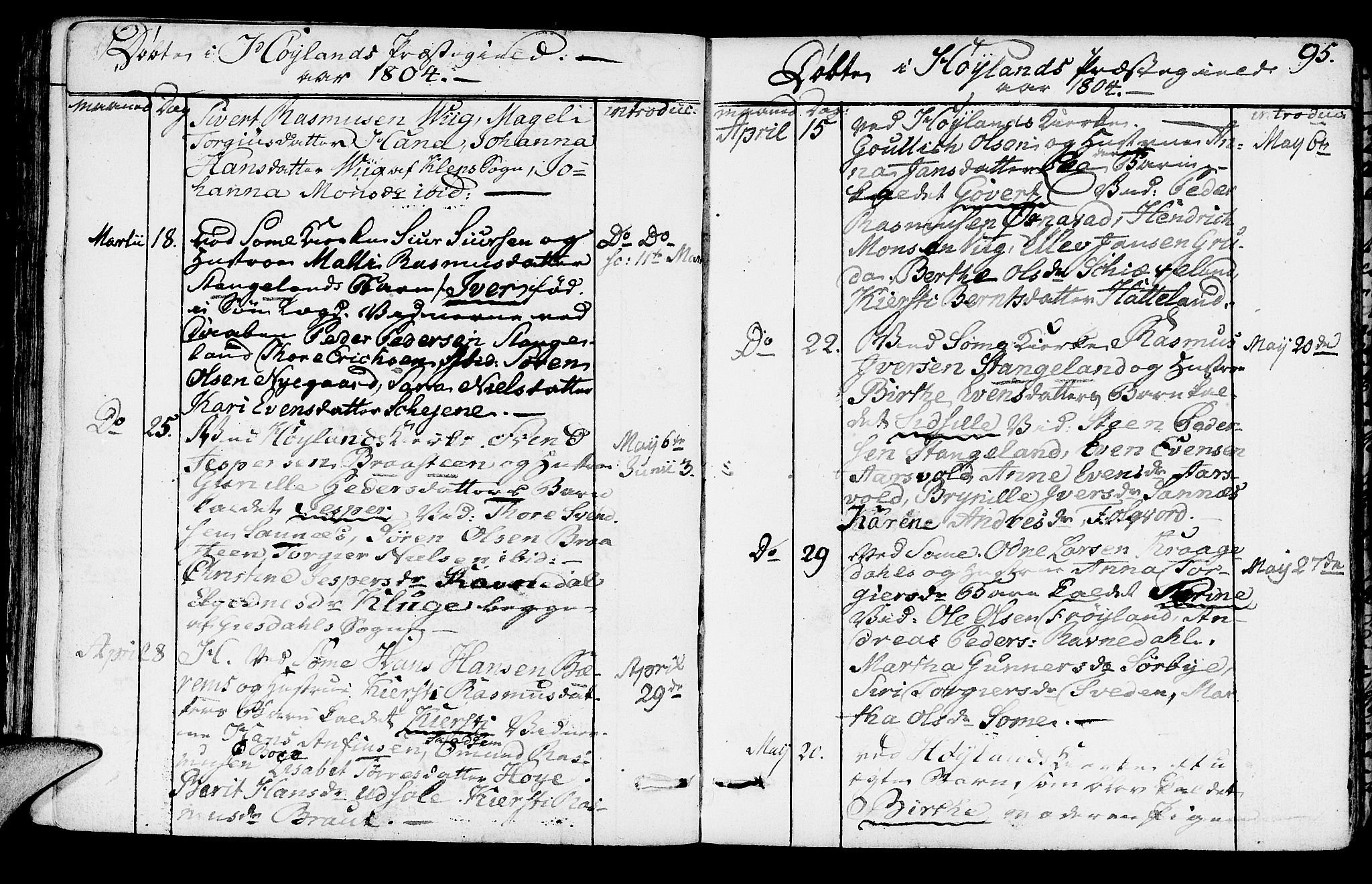 Høyland sokneprestkontor, SAST/A-101799/001/30BA/L0005: Parish register (official) no. A 5, 1804-1815, p. 95
